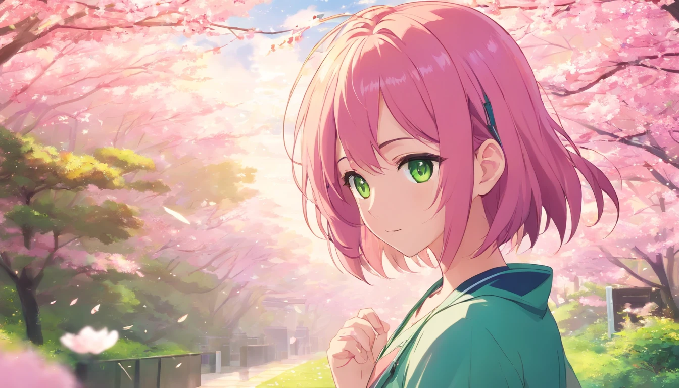 anime girl with pink hair and green eyes posing for a picture, sakura haruno, Best anime 4k konachan wallpaper, seductive anime girls, Marin Kitagawa fanart, sakura petals around her, Splash art anime Loli, style of anime4 K, anime moe art style, High Quality Anime Art Style, Detailed anime artwork, anime wallaper, anime best girl