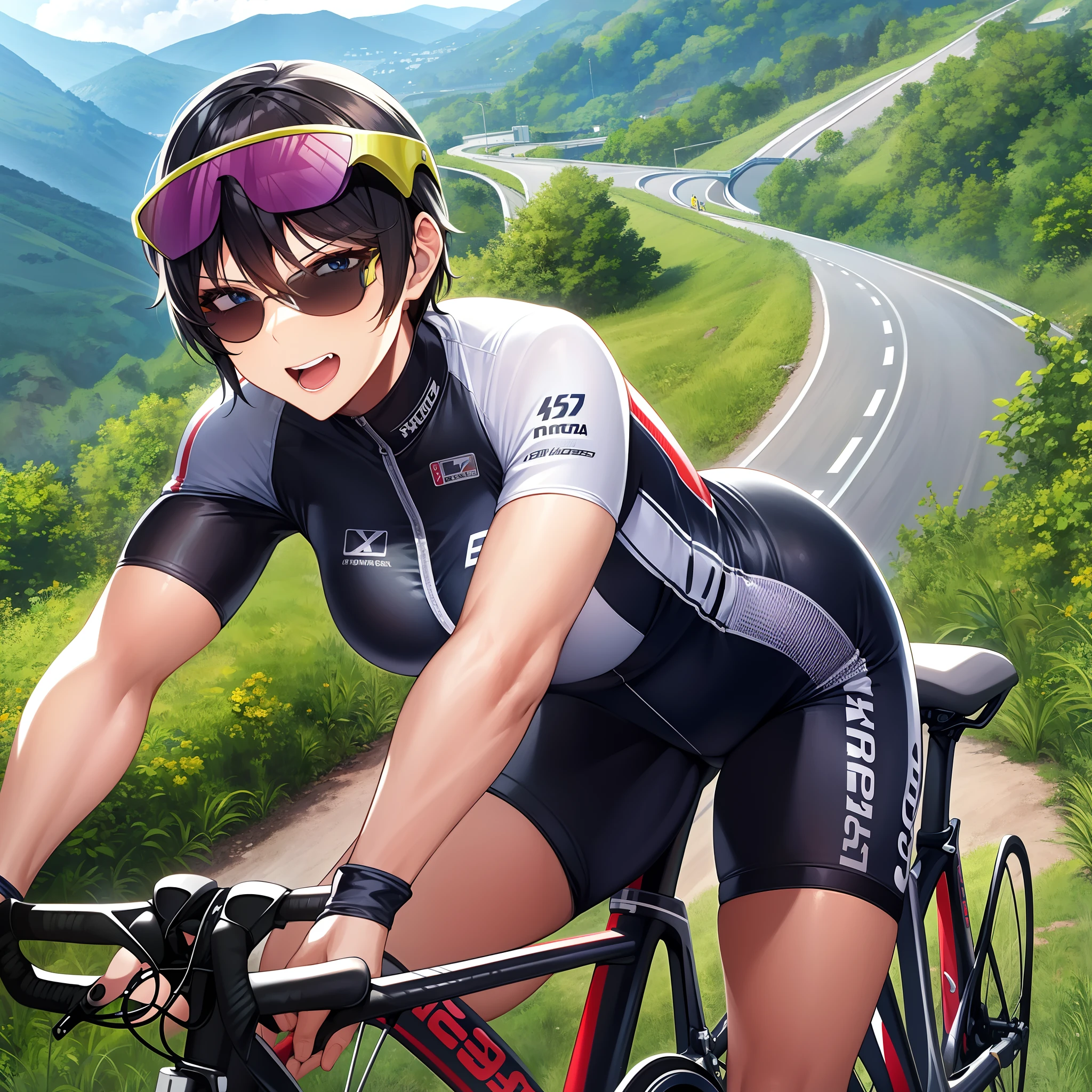 Outrageous resolution、​masterpiece++、top-quality++、ultra-definition++、ultra-definition++、4k++、8k++、from side、（Background Focus）++、Dressed woman praises muscular short-haired big breasts riding road bike in road bike racing costume and road bike sunglasses on her head on a mountain road destroying a city、Muscular short-haired huge breasts rune riding a road bike in a road bike racing costume and road bike sunglasses on his head on a mountain road、Muscular short hair big breasts magic riding a road bike in road bike racing costume and road bike sunglasses on the head on the mountain road、Muscular short hair big breasts riding road bike in road bike racing costume and road bike sunglasses on head flying above mountain road、Muscular short-haired big breasts married woman riding a road bike in a road bike racing costume and road bike sunglasses on her head on a mountain road、Muscular short-haired big breasts president riding a road bike in a road bike racing costume and road bike sunglasses on his head on a mountain road、Detailed contemporary art、Contemporary Art Style、BreakMuscular short-haired big breasts witch riding road bike in road bike racing costume and road bike sunglasses on head on beautiful modern mountain road、Muscular short-haired college student riding a road bike in a road bike racing costume and road bike sunglasses on his head on a mountain road、Contemporary Art Behans、Muscular short-haired colossal breasts high school student riding a road bike in a road bike racing costume and road bike sunglasses on his head on a mountain road、Muscular short-haired huge breasts woman riding a road bike in a road bike racing costume and road bike sunglasses on her head on a beautiful mountain road、Muscular short hair huge breasts shards riding a road bike in road bike racing costume and road bike sunglasses on head on shiny floating mountain road、Muscular short hair big breasts riding a road bike in a road bike racing costume and road bike sunglasses on the head on a