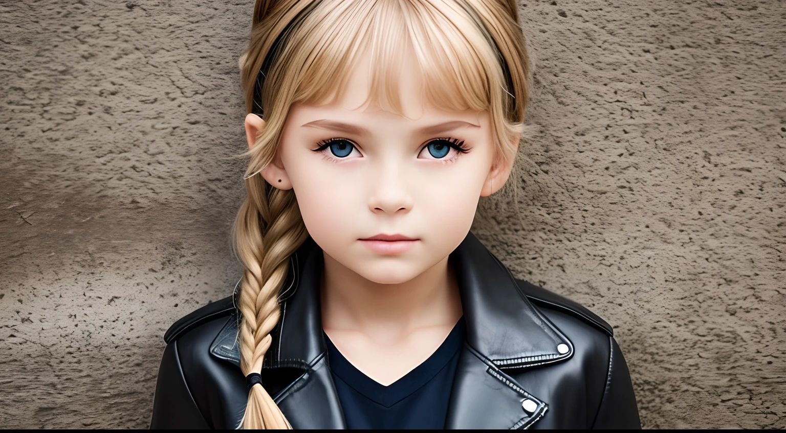 Russian girl with long straight blonde hair in braids , Portrait Style , In a leather jacket , Terminator , Terminator 2