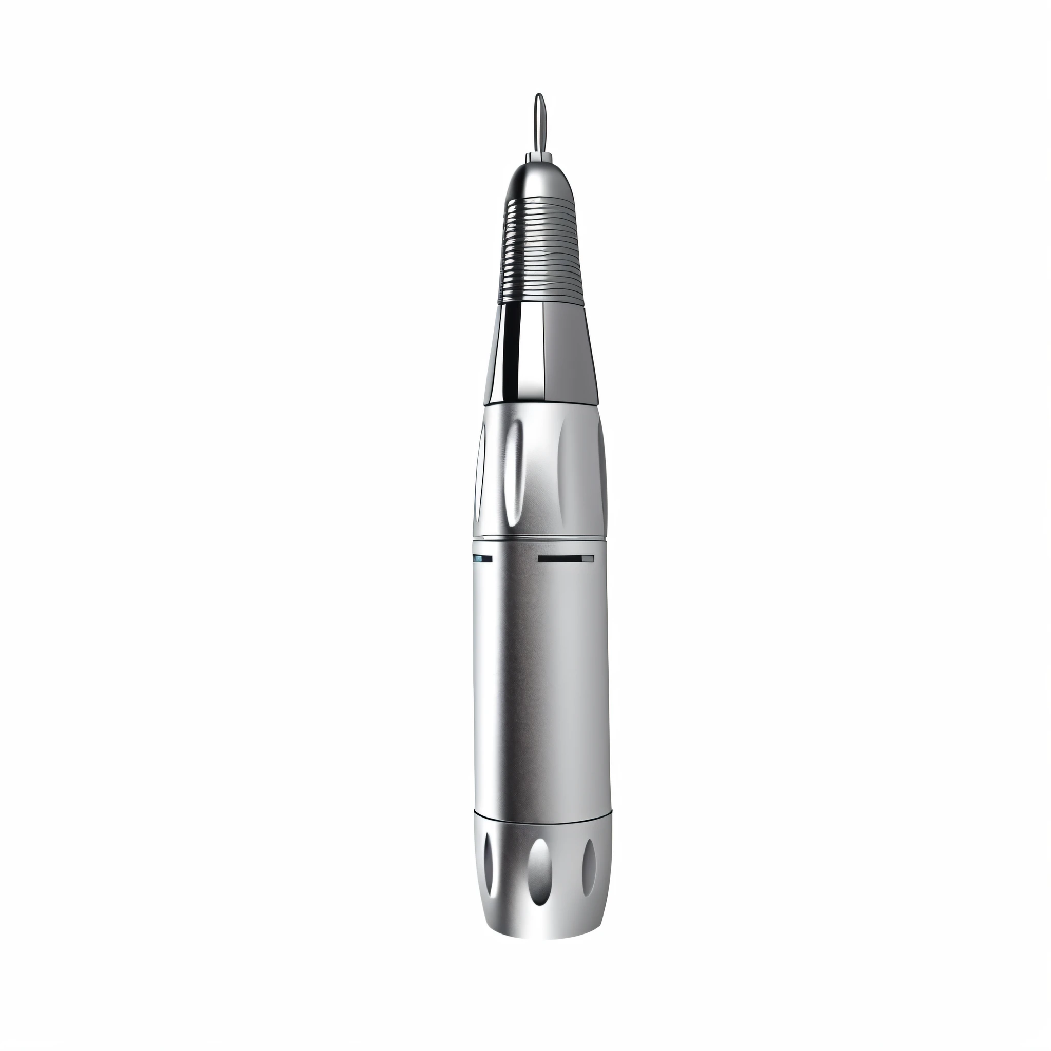 Silver electric toothbrush, metalictexture,Matte metal,products shot,White background,32K,3Drenderingof,Blander,Ray traching,lightand shade contrast,realisticlying