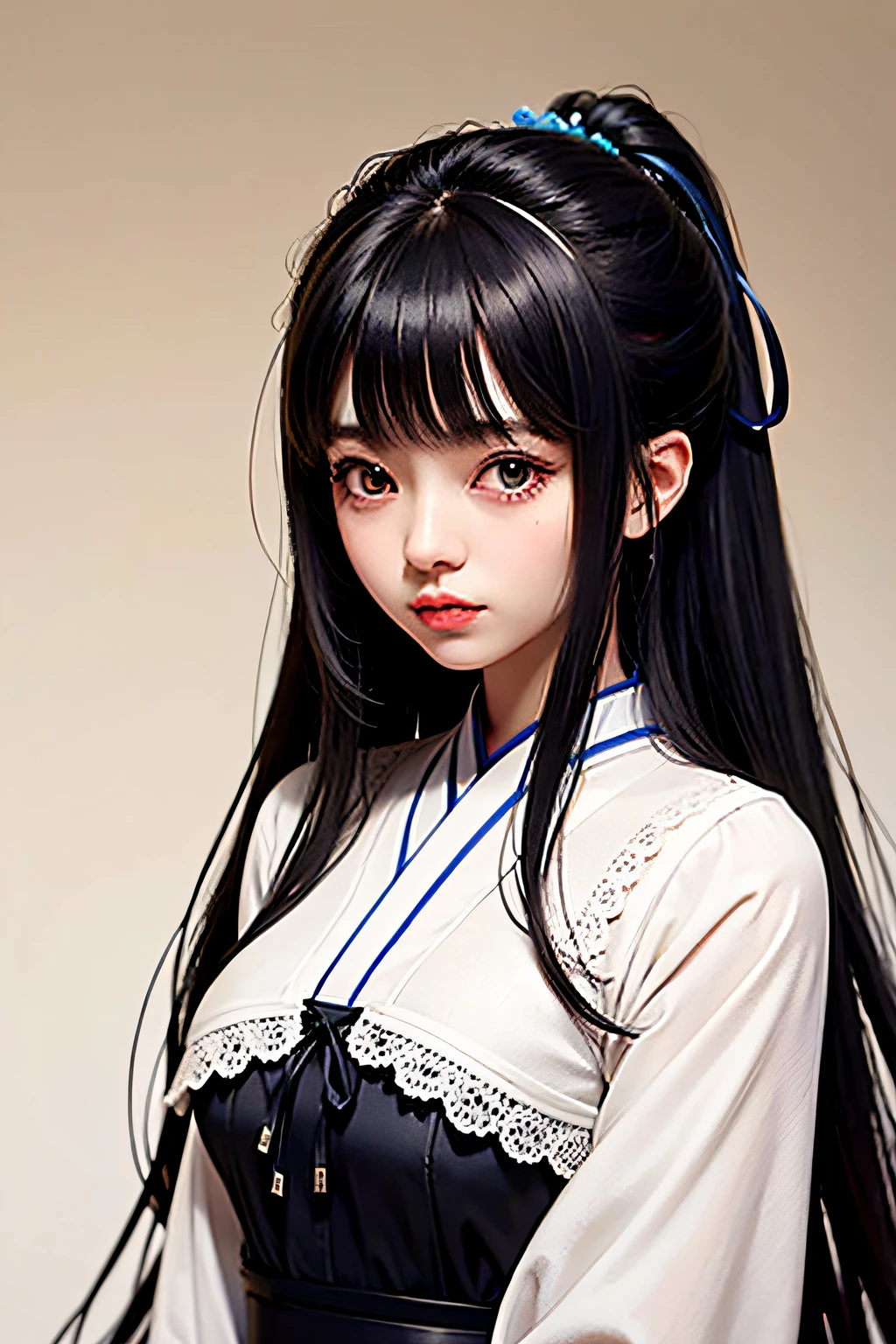 Cute Japanese Girl, Long black hair, Lolita dress black blue