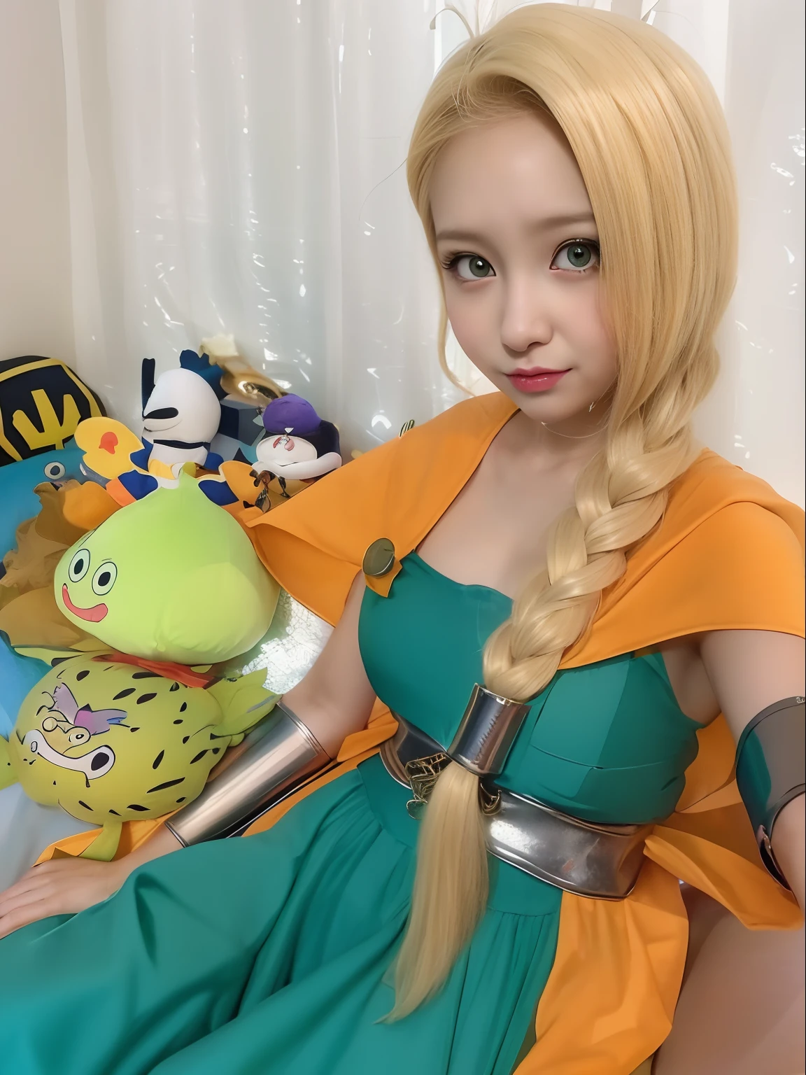 Blonde woman in green dress and stuffed frog, Anime Cosplay, Cosplay, Anime girl cosplay, full-cosplay, cosplay foto, Ayaka Cosplay, yami kawaii, cosplayer, professional cosplay, Dragon quest, Yoshitakka Amano Karol Bak, Nami of one piece, saiyan girl, cosplayer dressed like a crab, natalie from epic battle fantasy