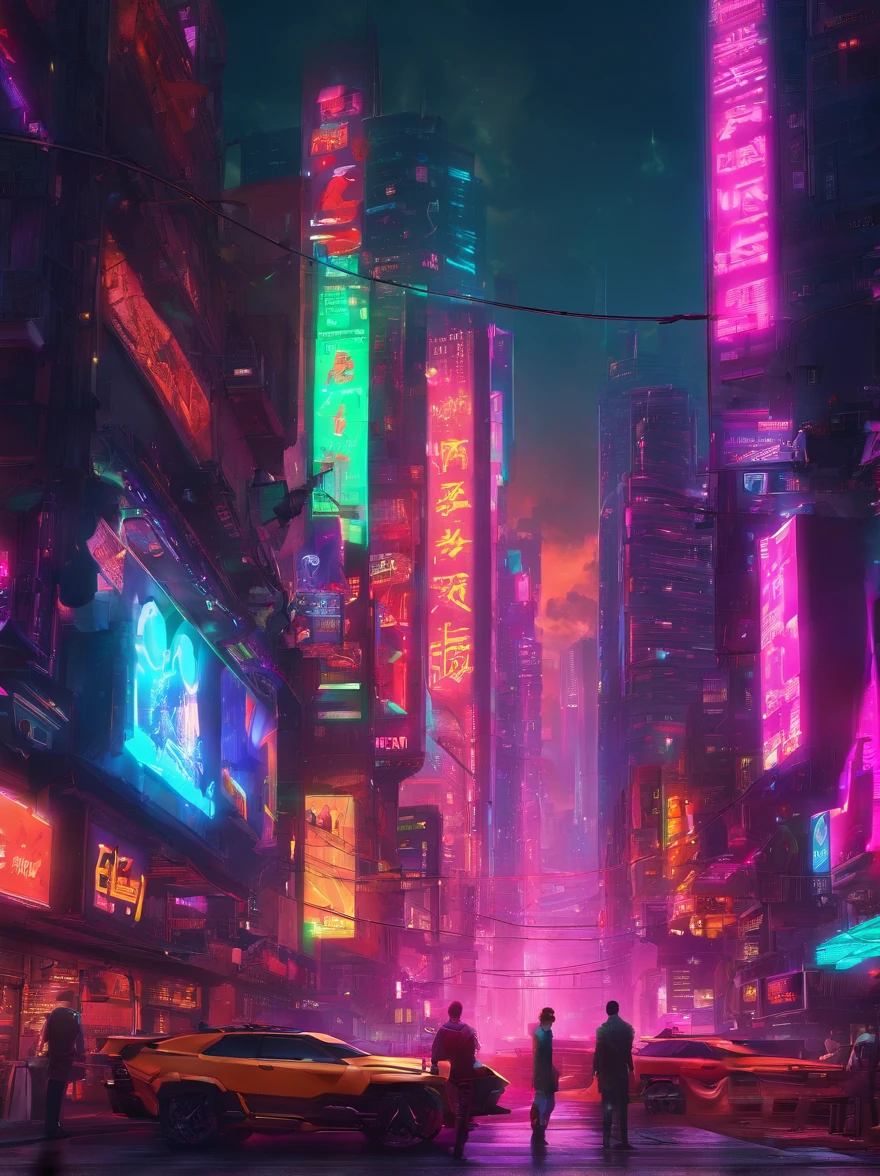 cyber punk perssonage,during night,High-speed intersection,high qulity,lightand shade contrast,Physical rendering