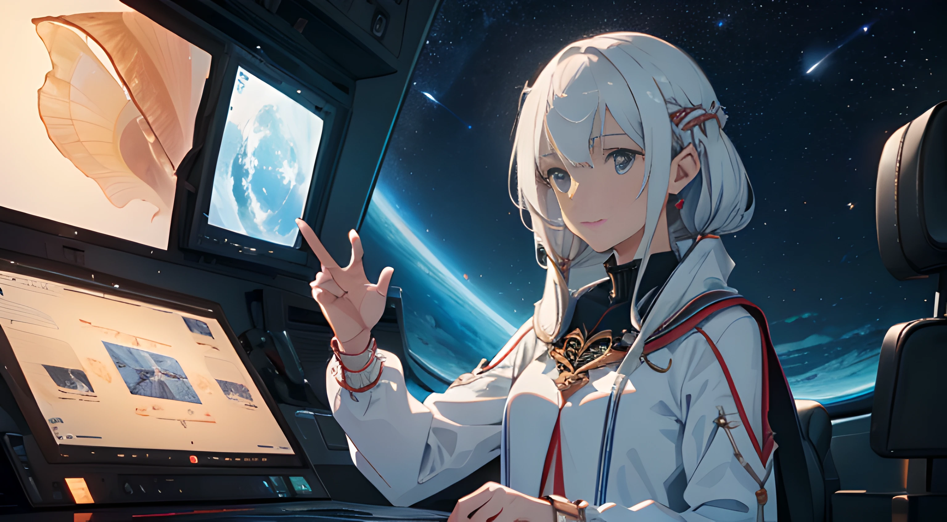 (Best quality at best,highr:1.2),(Hyper-detailing),(Realistis:1.37),One listener recalled returning from the famous Valentina voyage many years ago,Senior astrobiologist Anja – a young woman at the time,Later became a world-renowned scientist - bringing back a small piece of translucent shell skin