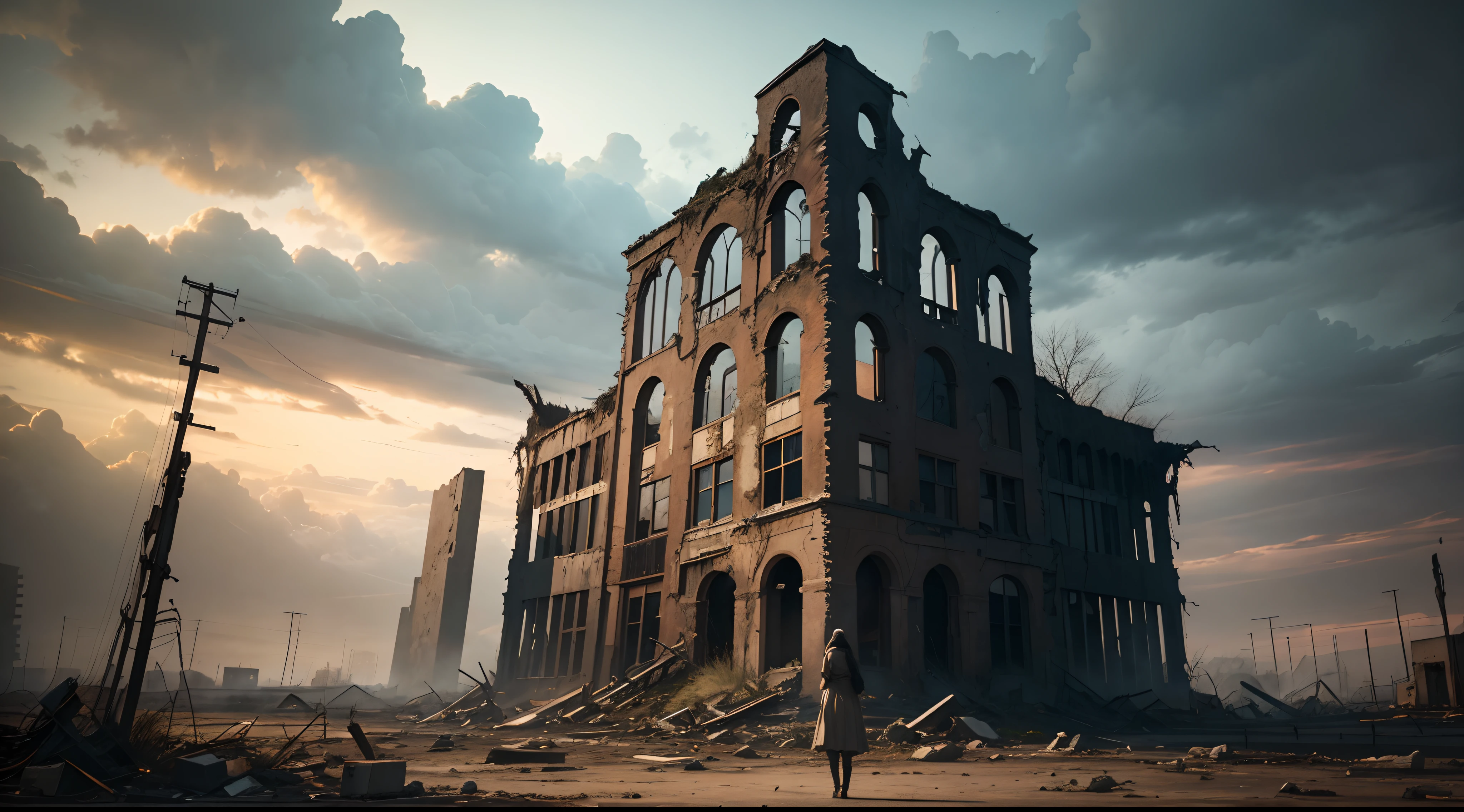 Unleash your creativity with Apocalyptic Symphony Suggestions: Explore Adobe Stock's vast library of images capturing the haunting allure of ruined cities, where nature reclaims the landscape and intertwines with remnants of human ingenuity. Dive into the intricate details of once-majestic structures, now weathered by time and turmoil, and let these images inspire your artistic vision. Discover poignant scenes of solitary figures navigating the haunting beauty of a world in decline, and turn these visuals into your masterpiece. Create, compose, and craft your own apocalyptic symphony