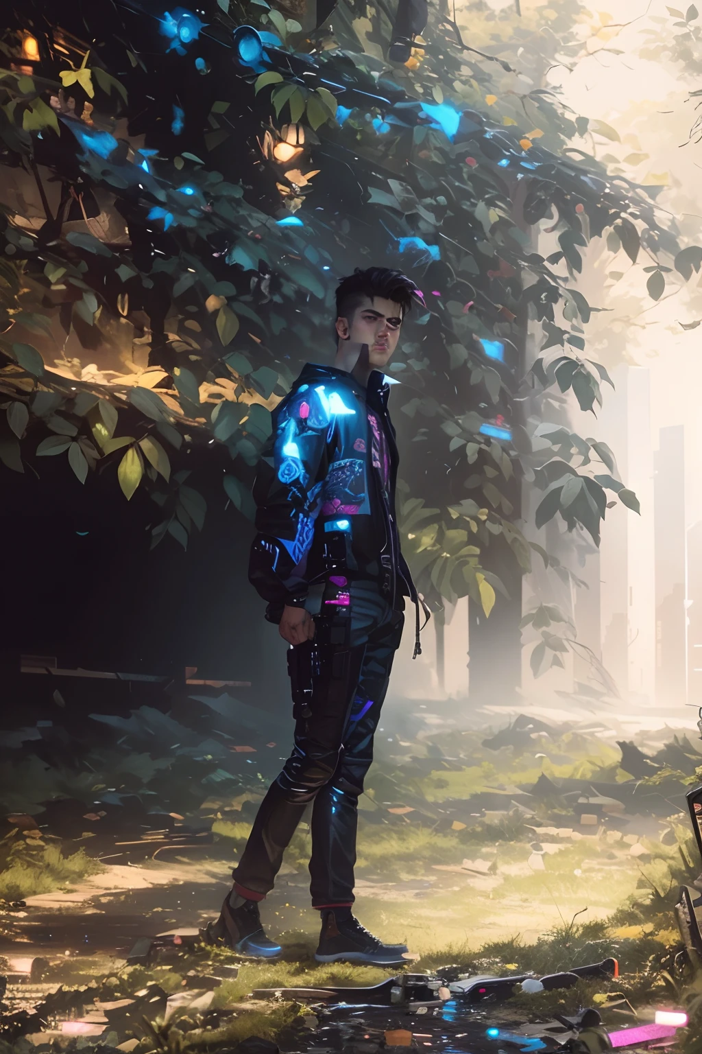 Change background cyberpunk handsome boy,realistic face,8k ultra ralistic,