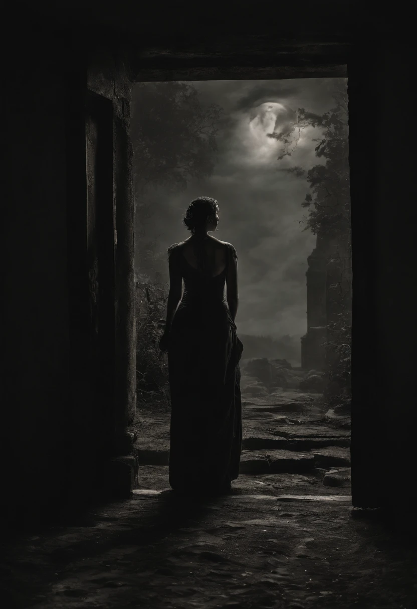 traditional art form of Kerala,artist,horror scene,night time,full moon,spooky,(best quality,4k,8k,highres,masterpiece:1.2),ultra-detailed,(realistic,photorealistic,photo-realistic:1.37),oil painting,dark shadows,ghostly figures,haunting atmosphere,charcoal sketch,detailed brushwork,mysterious elements,dramatic lighting,traditional attire,thick impasto technique,ominous sky,creepy vibes,traditional motifs,ominous trees,moody ambiance,artist in action,colorful palette,old temple silhouette,ancient folklore,mythical creatures,eerie setting,ghostly apparitions,traditional dance movements,accentuated brush strokes,ethereal beauty,haunting expressions,dark and eerie colors,spine-chilling scenery,uncanny details,majestic moonlit sky,exaggerated features,nightmarish composition,emotive emotions,terrifying visage,ancient rituals,dreadful aura,traditional music symphony,dense and ominous shadows,traditional sculpting techniques,terrifying spectacles,mystical shadows,traditional architecture,unsettling presence,macabre scenes