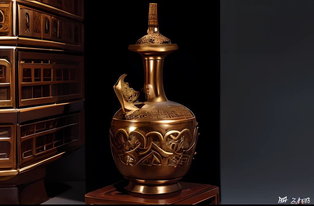 Antique artifacts,The bottle is placed under the light,Total height 28 cm,There is a lid on it,The buckle is tight,The shape of this copper bottle,It resembles a copper cleaning bottle unearthed by the shrine monk Tataki,It can be concluded that it is a relic of the Tang Dynasty,Full work, Full of patterns, No text,Forged hammer pattern,Big belly,oguchi,sedate,massiness,Shiny and warm