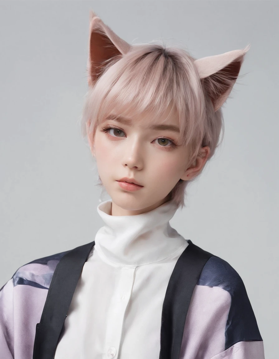 Cute shy boy, have cat ear, beggy clothes, very cute, uke, blushing cheek, shyly, cute cat look like, clinggy vibe