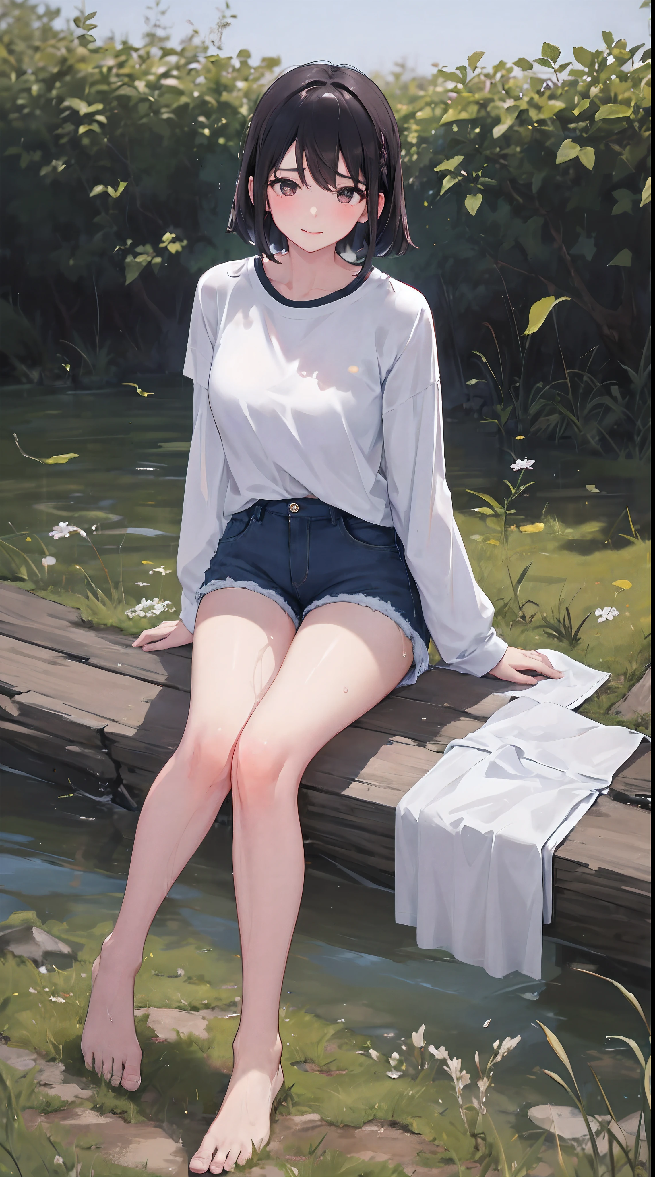 watercolor painting a young woman, perfect body,  spring flowers, oil, sunset, Modernismo, Rule of thirds perspective, Documentary scene and feet --auto --s2