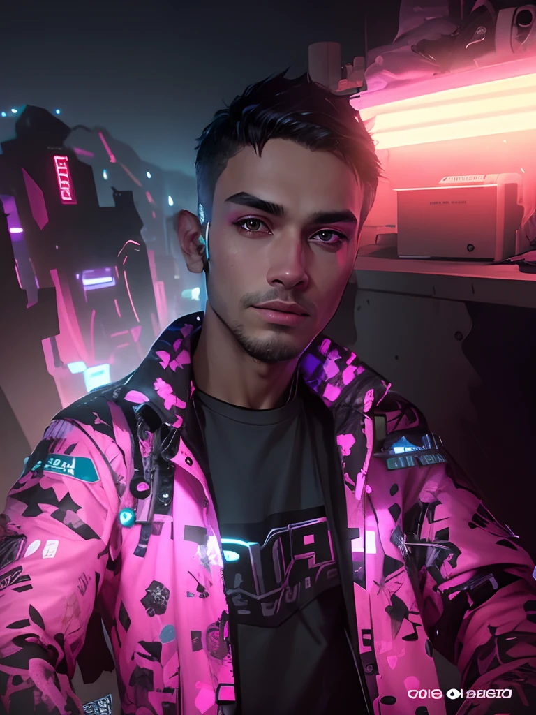 Change background cyberpunk handsome boy realistic face