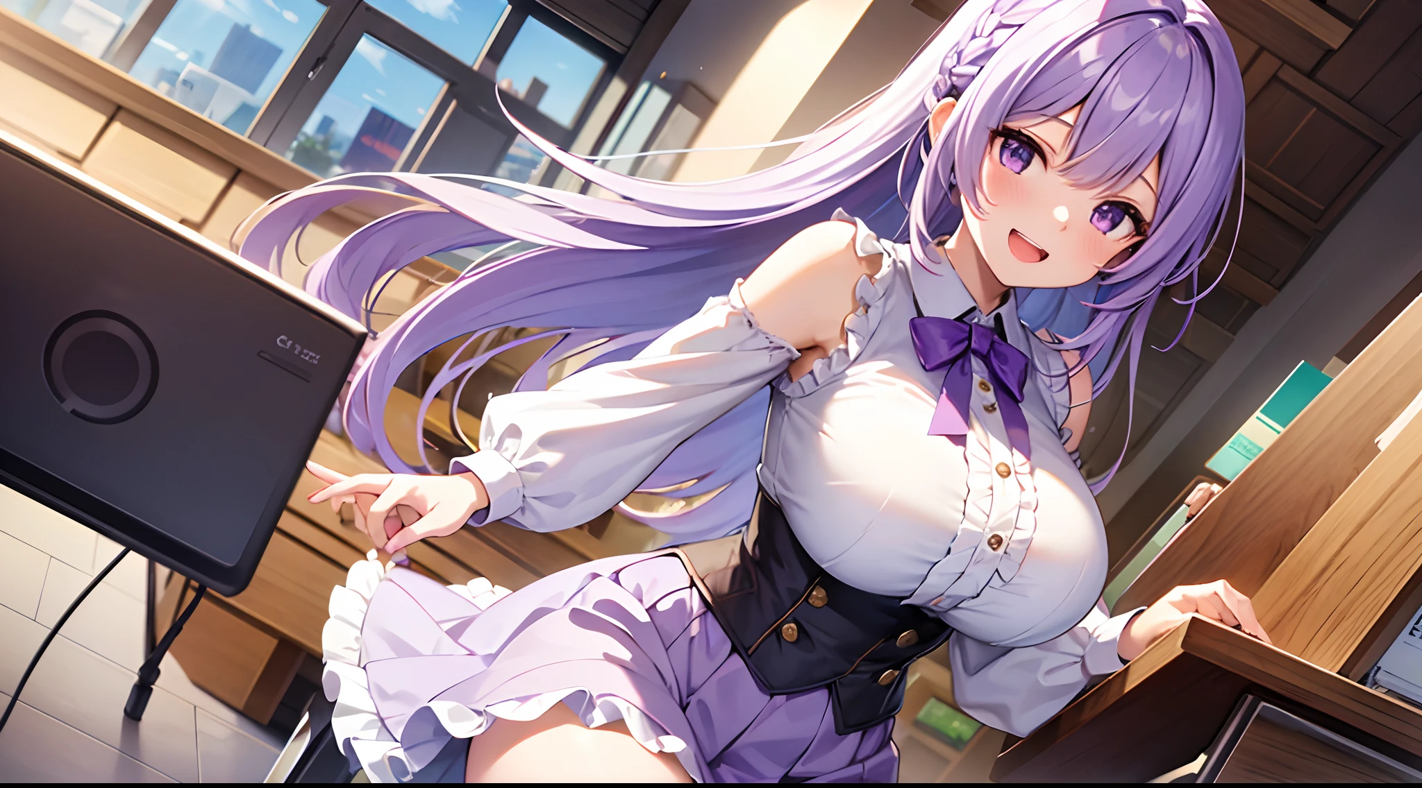 Anime re:zero, Emilia, Showing lilac panties, standingn, sexo posar, dentro de casa,