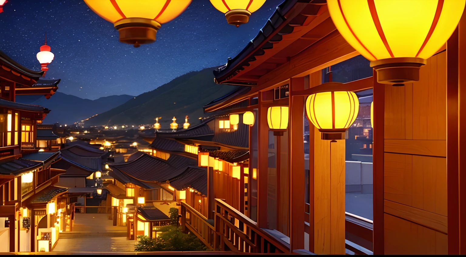 Lights of all homes,Kongming Lantern,scenecy,national day,the night,Cartoonish