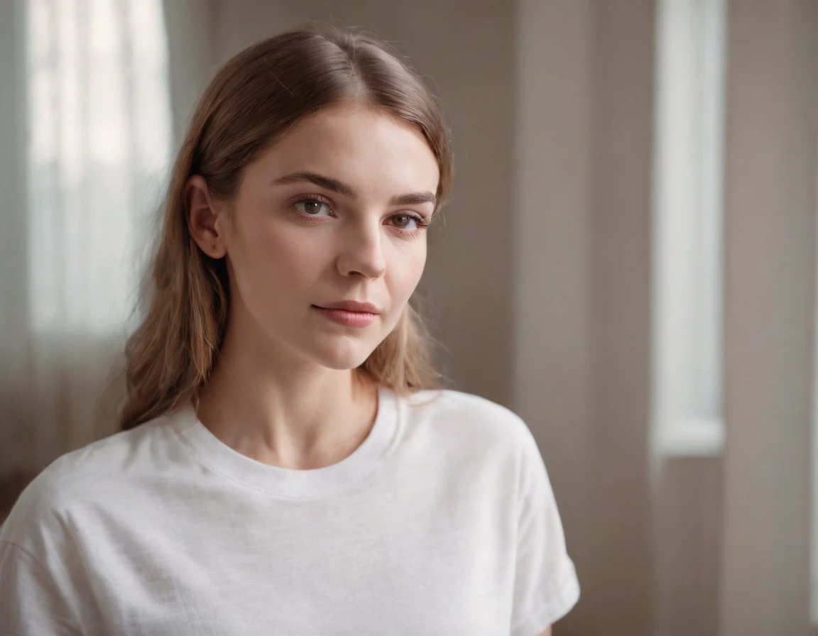 A white girl in a white T-shirt
