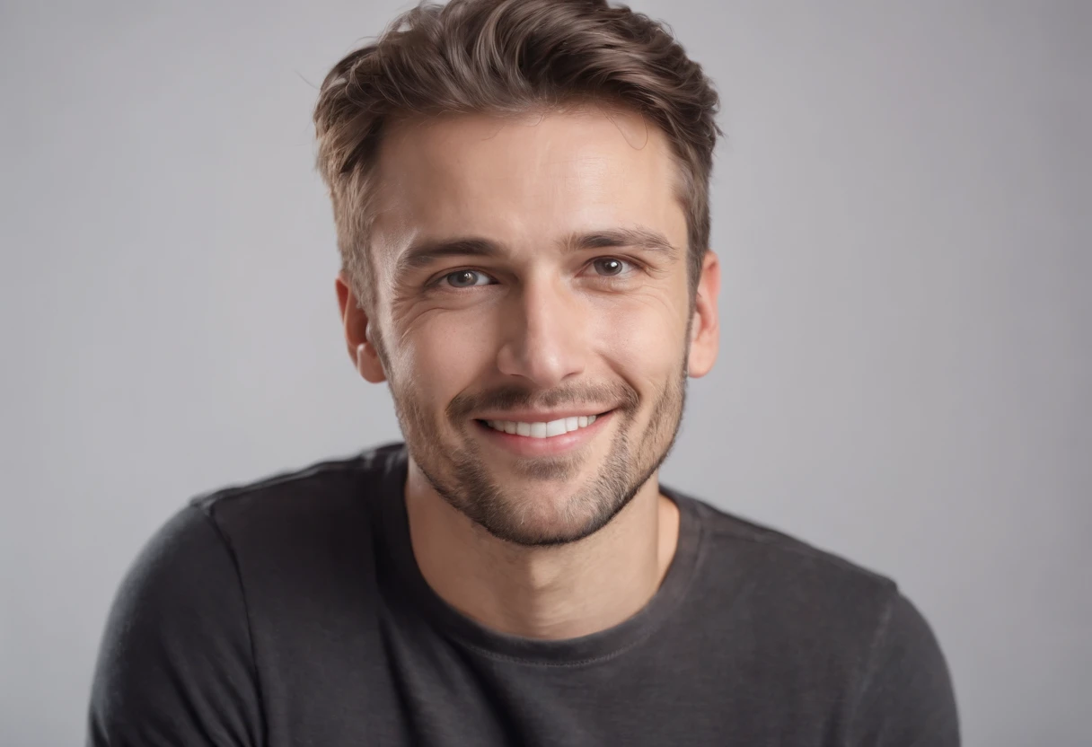 Happy man, wearing t shirt isolated on white background
