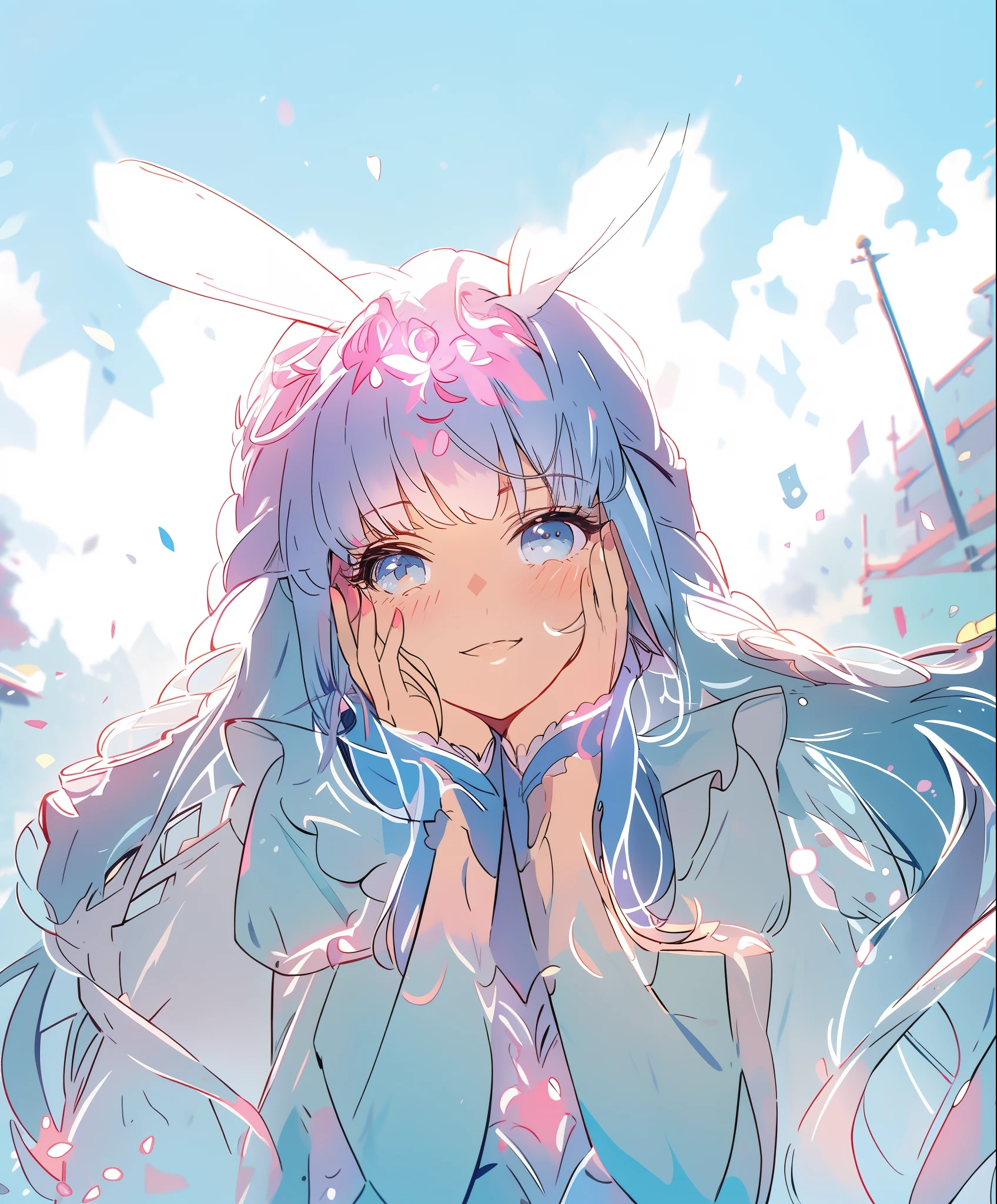 A beautiful two-dimensional girl,Drag your face with your hands