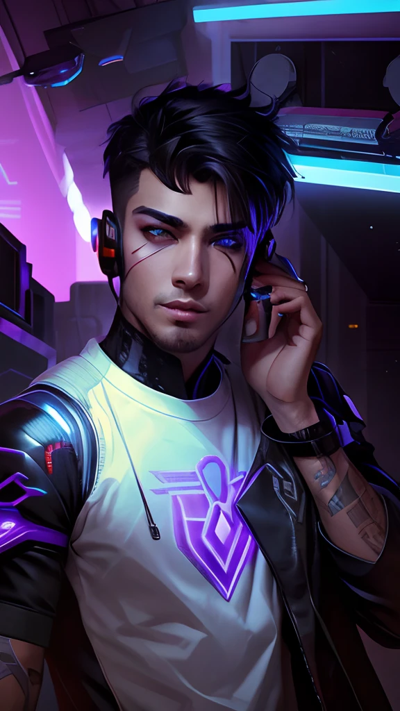 Change background cyberpunk handsome boy realistic face