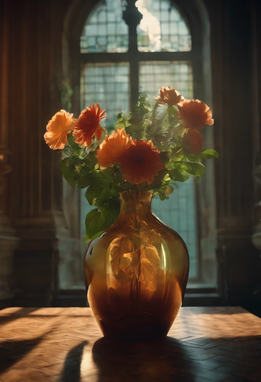 The theme is a digital antique of the surreal future,。glass,llight rays,Reflectors,A high resolution,real textures,High quality vase!!!