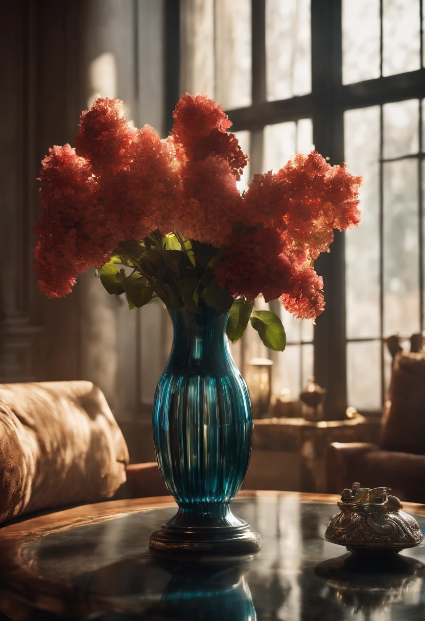 The theme is a digital antique of the surreal future,。glass,llight rays,Reflectors,A high resolution,real textures,High quality vase!!!