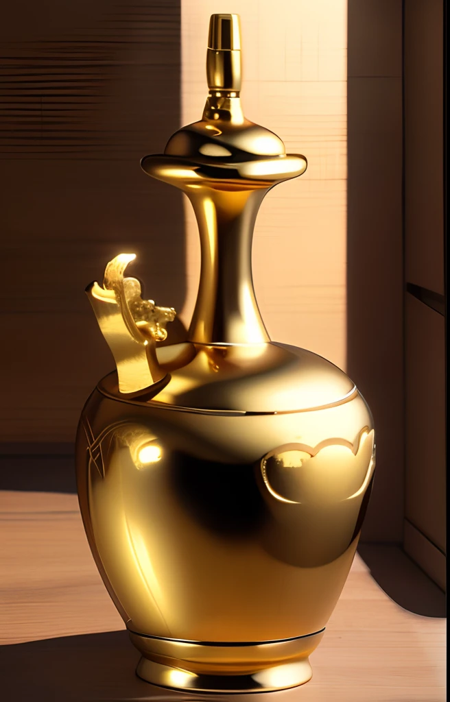 offcial art, (Extremely detailed CG unifies 8K,, Diamond, and wallpaper), (Photorealistic:1.4), (Masterpiece), (Best quality:1.2)，Light and shadow tracking，Super HD， A high resolution， the detail， RAW photogr， Sharp Re， Nikon D850 Film Stock Photo by Jefferies Lee 4 Kodak Portra 400 Camera F1.6 shots, Rich colors, ultra-realistic vivid textures, Dramatic lighting, Unreal Engine Art Station Trend, cinestir 800，solid color backdrop，photorealestic，A golden magic vessel in a museum，Antique artifacts，((((gold)))),((((blingbling))))The background is a white glow，suns，Rainbow circle，chai，Total height 28 cm，There is a lid on it，The buckle is tight，The shape of this golden bottle，It resembles a gold cleaning bottle unearthed by the shrine monk Tataki，(((There is a pattern on the bottle)))，(((Auspicious cloud pattern))),It can be concluded that it is a relic of the Tang Dynasty，Full work, Full of patterns, No text，Forged hammer pattern，Big belly，oguchi，On the small mouth is a dragon，sedate，massiness，Shiny and warm