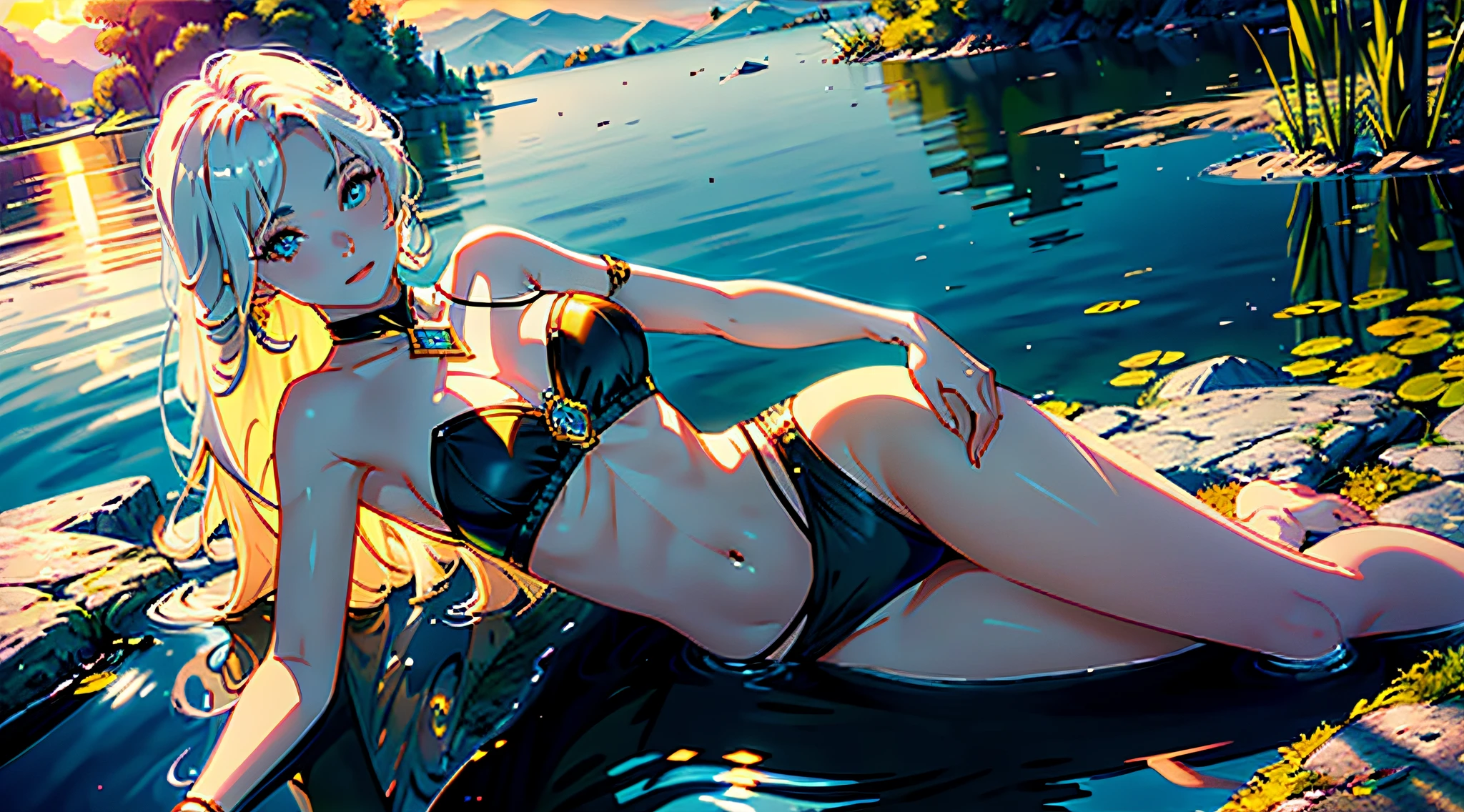 1 girl, serene expression, mesmerizing eyes, straight long hair, flowing dress, poised posture, porcelain skin, subtle blush, crystal pendant
BREAK
golden hour, (rim lighting):1.2, warm tones, sun flare, soft shadows, vibrant colors, painterly effect, dreamy atmosphere
BREAK
scenic lake, distant mountains, willow tree, calm water, reflection, sunlit clouds, peaceful ambiance, idyllic sunset, ultra detailed, official art, unity 8k wallpaper
, zentangle, mandala