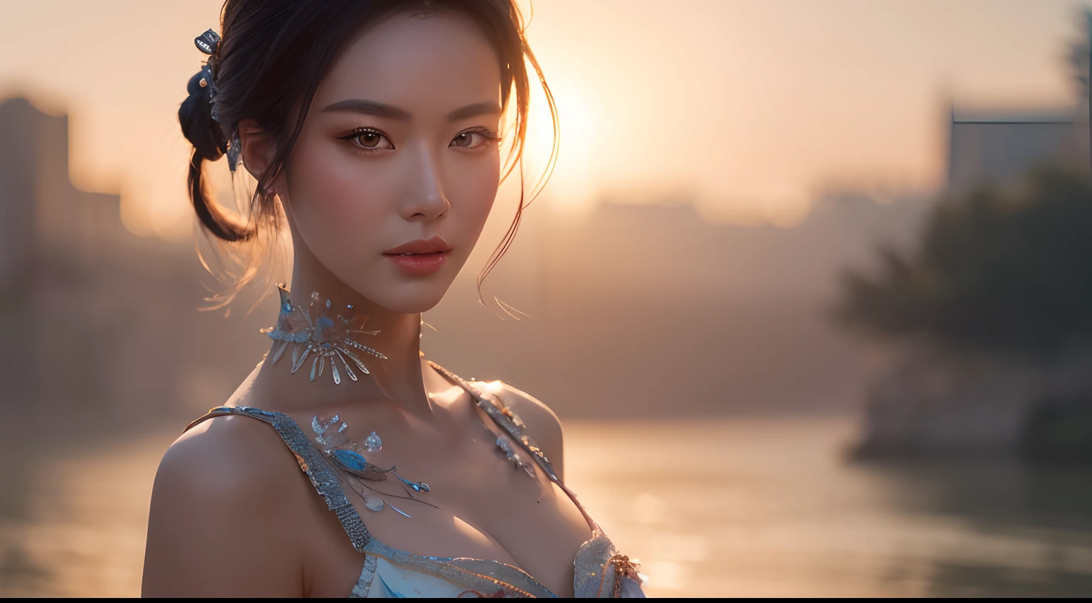 (Masterpiece:1.5), (best qualtiy), (highly detailed), (Ultra-detailed), A classical Chinese woman in a dress stands in front of the river, Beautiful character painting, 8 k resolution digital painting, 8k resolution digital painting, 8 k realistic digital art, Ross Tran 8 K, matte painting portrait shot, Rendu portrait 8k, Beautiful digital artwork, Film digital painting, 8K Artgerm bokeh, Amazing 8K character concept art,Reallightandshadow,super-fine,4K,Naturally moving,Realistic,超高分辨率