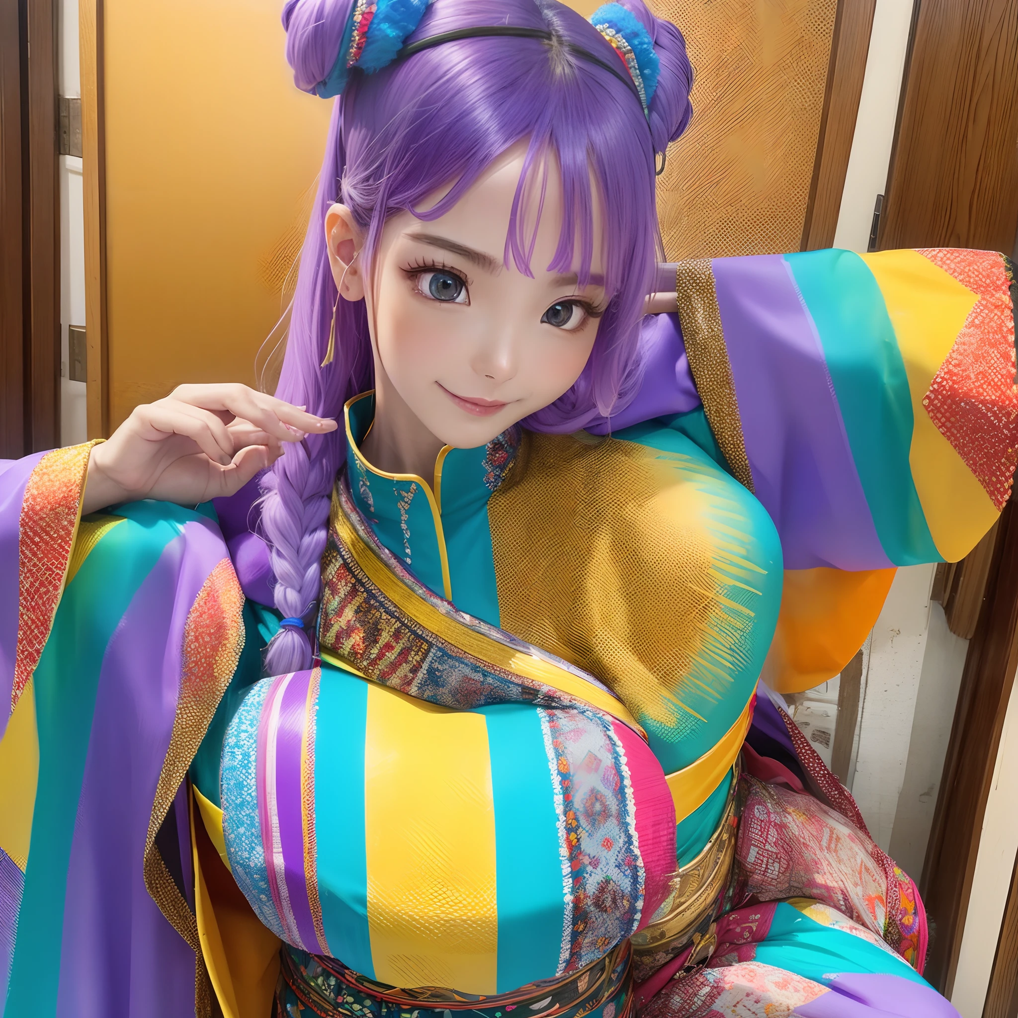 (absurderes, hight resolution, ultra-detailliert), (1girl in:1.3), Twin-tailed, Purple hair, BREAK , glitch art, digital distortion, pixelated fragments, data corruption, Colorful Noise, visual chaos, Modern aesthetics Break , Enamel Art, Glass-like surface, Vibrant colors, Glossy finish, Reflective Textures, Rich Pigments, Fluid Forms BREAK , ethnic style, Traditional clothing, Vibrant Patterns, Handmade Textiles, Cultural motifs, Beaded Jewelry, Artisan Accessories