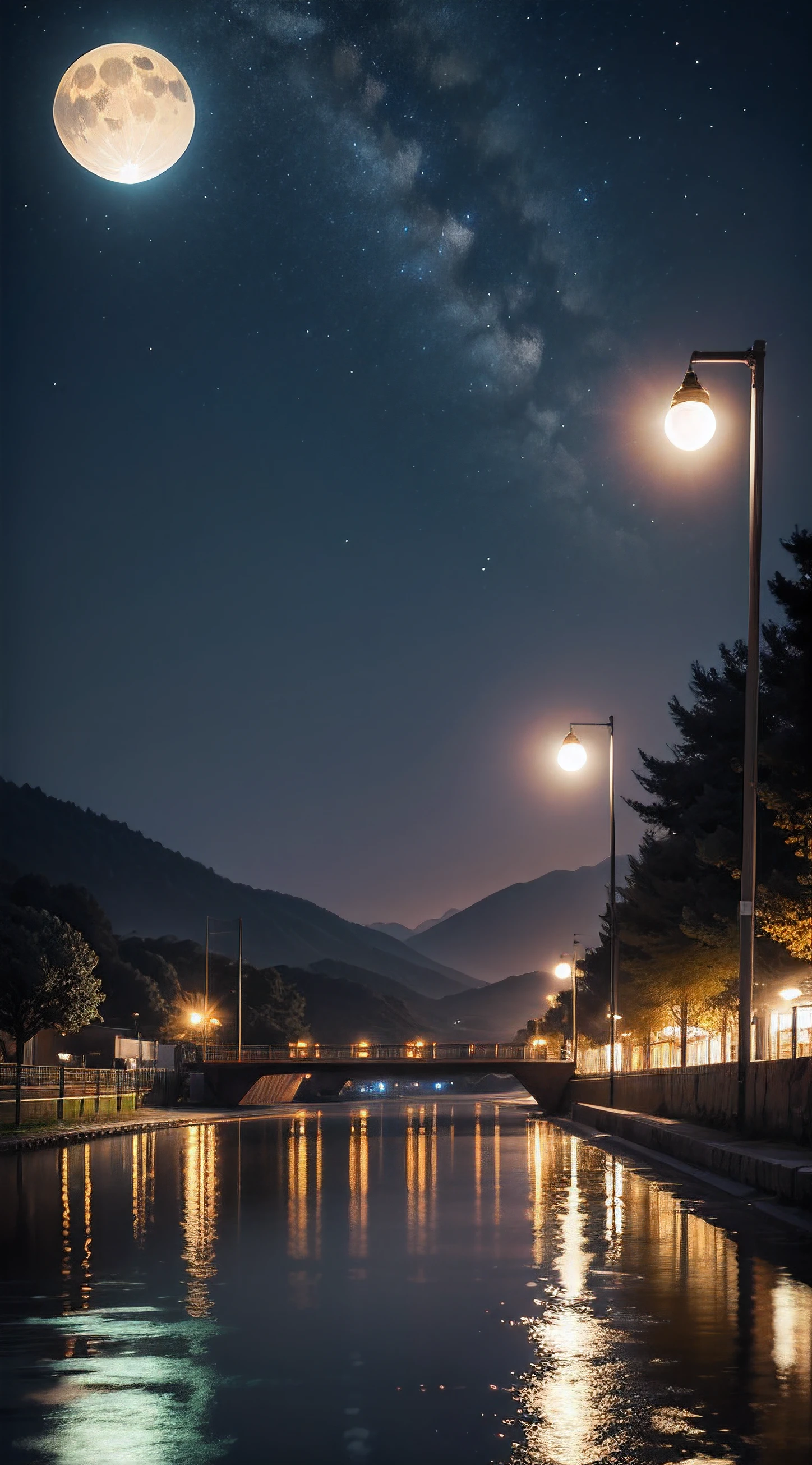 Mid-autumn scenery realistic effect Night shooting