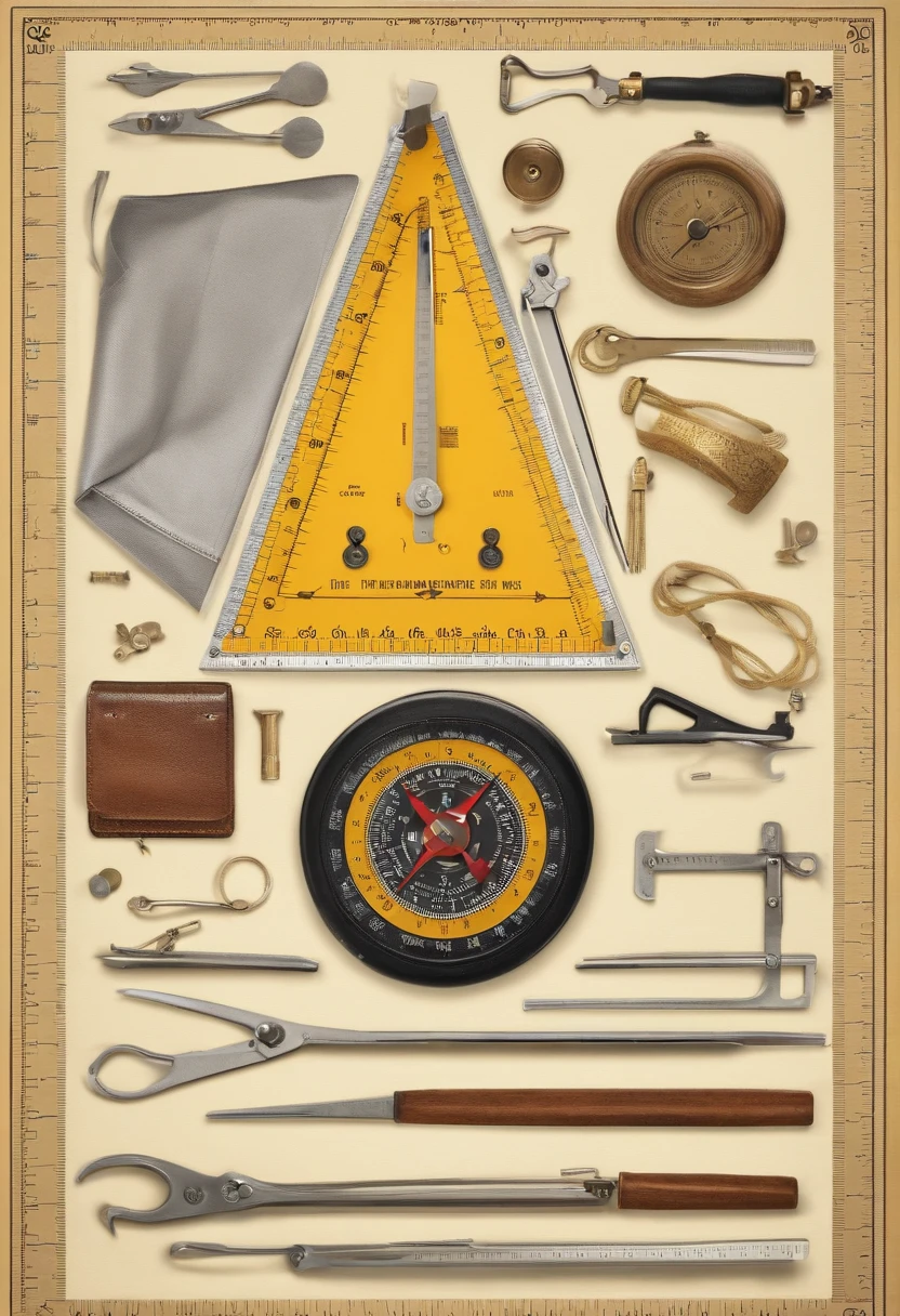 Triangular ruler，tape measure，compasses，electric drill，Design tools，designer，papelaria