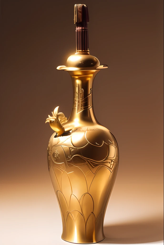 offcial art, (Extremely detailed CG unifies 8K,, Diamond, and wallpaper), (Photorealistic:1.4), (Masterpiece), (Best quality:1.2),Light and shadow tracking,Super HD, A high resolution, the detail, RAW photogr, Sharp Re, Nikon D850 Film Stock Photo by Jefferies Lee 4 Kodak Portra 400 Camera F1.6 shots, Rich colors, ultra-realistic vivid textures, Dramatic lighting, Unreal Engine Art Station Trend, cinestir 800,solid color backdrop,photorealestic,Golden magic container in the museum,Antique artifacts,((((gold)))),((((blingbling)))),(((Pure background))),chai,Total height 28 cm,There is a lid on it,The buckle is tight,The shape of this golden bottle,It resembles a golden cleaning bottle unearthed by the shrine monk Tataki,(((There is a pattern on the bottle))),(((Auspicious cloud pattern))),It can be concluded that it is a relic of the Tang Dynasty,Full work, Full of patterns, No text,Forged hammer pattern,Big belly,(((Spout))),On the spout is a dragon,sedate,massiness,Shiny and warm