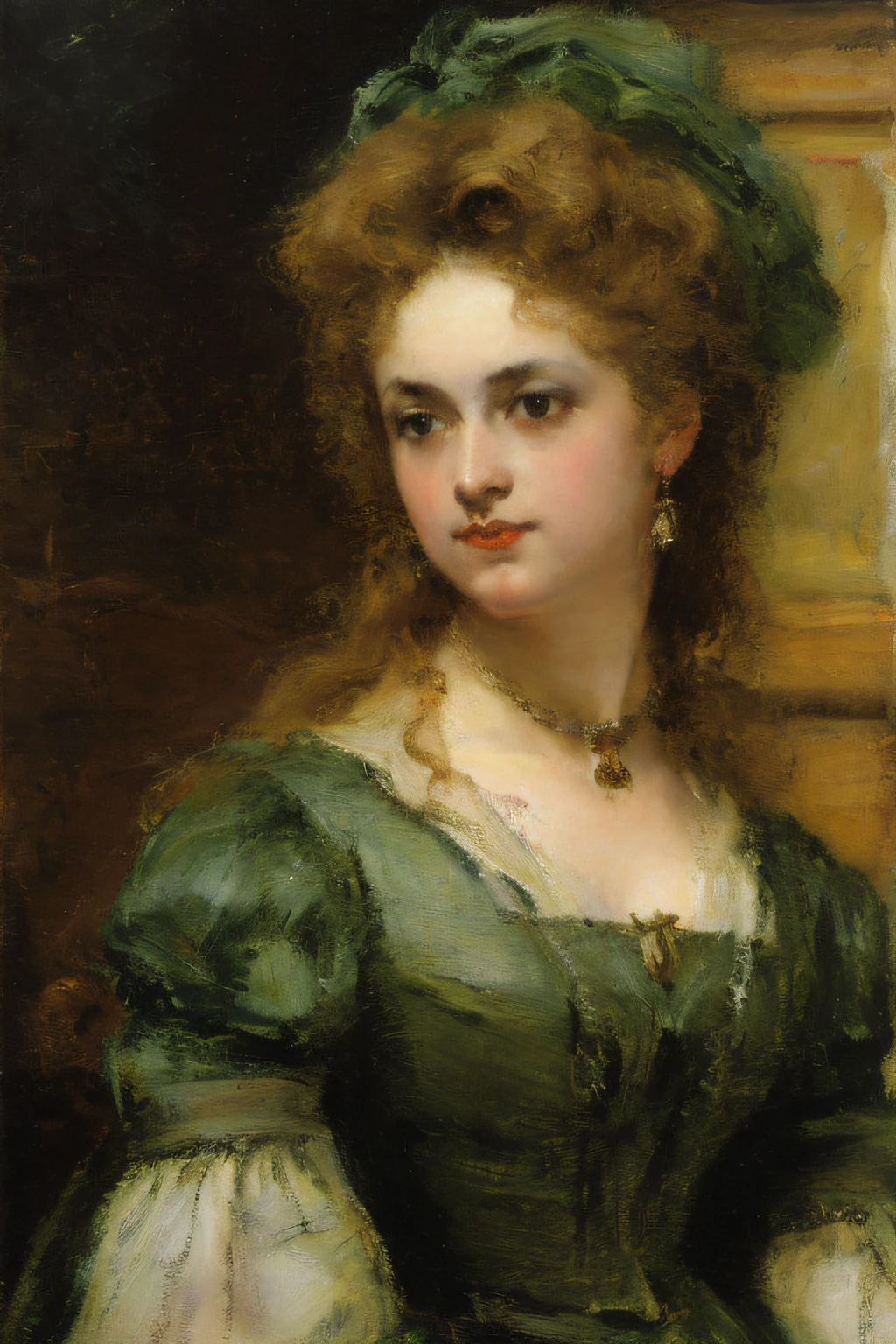Girl in green dress,Charles Sillem Lidderdale,Based on Sophie Jumbre Anderson,Julius LeBron Stewart,Beautiful Victorian woman,Joseph Noel Paton,Portrait of a Victorian woman,Charles Joshua Chaplin,Sophie Genbre Anderson,Inspired by Julius LeBron Stewart,portrait of a princess,Victorian painting,Victorian ladies
