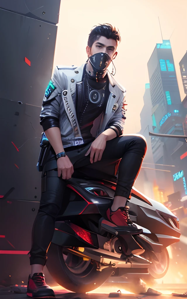 Change background cyberpunk handsome boy realistic face