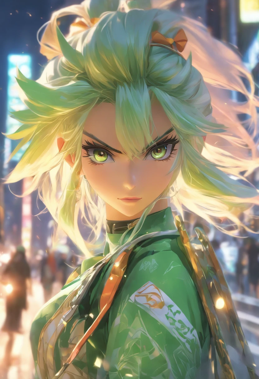 masterpiece , best quality,nahida(genshin impact) ride super modern motorcycle, small breast,long hair ,side ponytail, hair ornament , white hair , green hair , hand behind head:1.5,multicolored hair, elf , pointy ears , school uniform , skirt ,cardigan,road , street,looking at the viewers