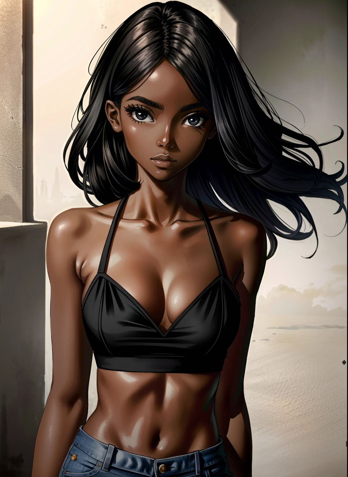 Masterpiece, best quality, high-res, 1 girl, dark skin, black eyes