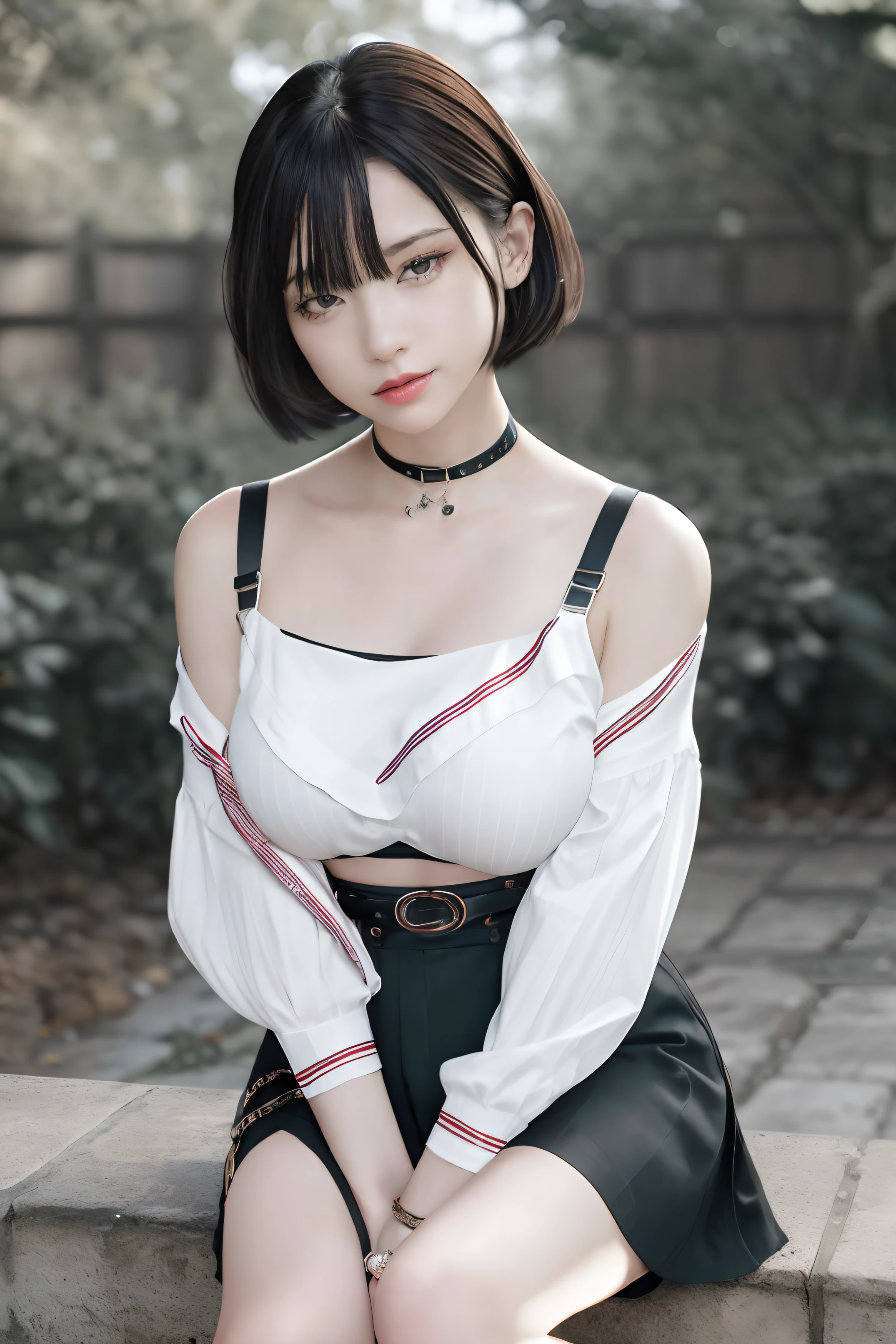 (intricate details:1.3), (best quality:1.2), (masterpiece:1.3), realistic, 8K UHD, High definition, High quality texture, intricate details, detailed texture, finely detailed, high detail, extremely detailed cg, High quality shadow, a realistic representation of the face, beautiful detailed, (high detailed skin, skin details), Detailed beautiful delicate face, face looking to the left, Detailed beautiful delicate eyes, a face of perfect proportion with smile, Film Grain, Depth of field, Cinematic Light, dramatic light, Lens Flare, Ray tracing, perspective, 20s, (photorealistic:1.2),
1girl, bare_shoulders, belt, black_footwear, blurry, blurry_background, bra_strap, breasts, building, coffee, collarbone, cup, day, disposable cup, full body, lips, lipstick, long sleeves, looking at viewer, makeup, off-shoulder shirt, off-shoulder sweater, off shoulder, outdoors, pantyhose, red lips, shirt, short hair, shorts, sitting, smile, solo, stool, striped, striped shirt