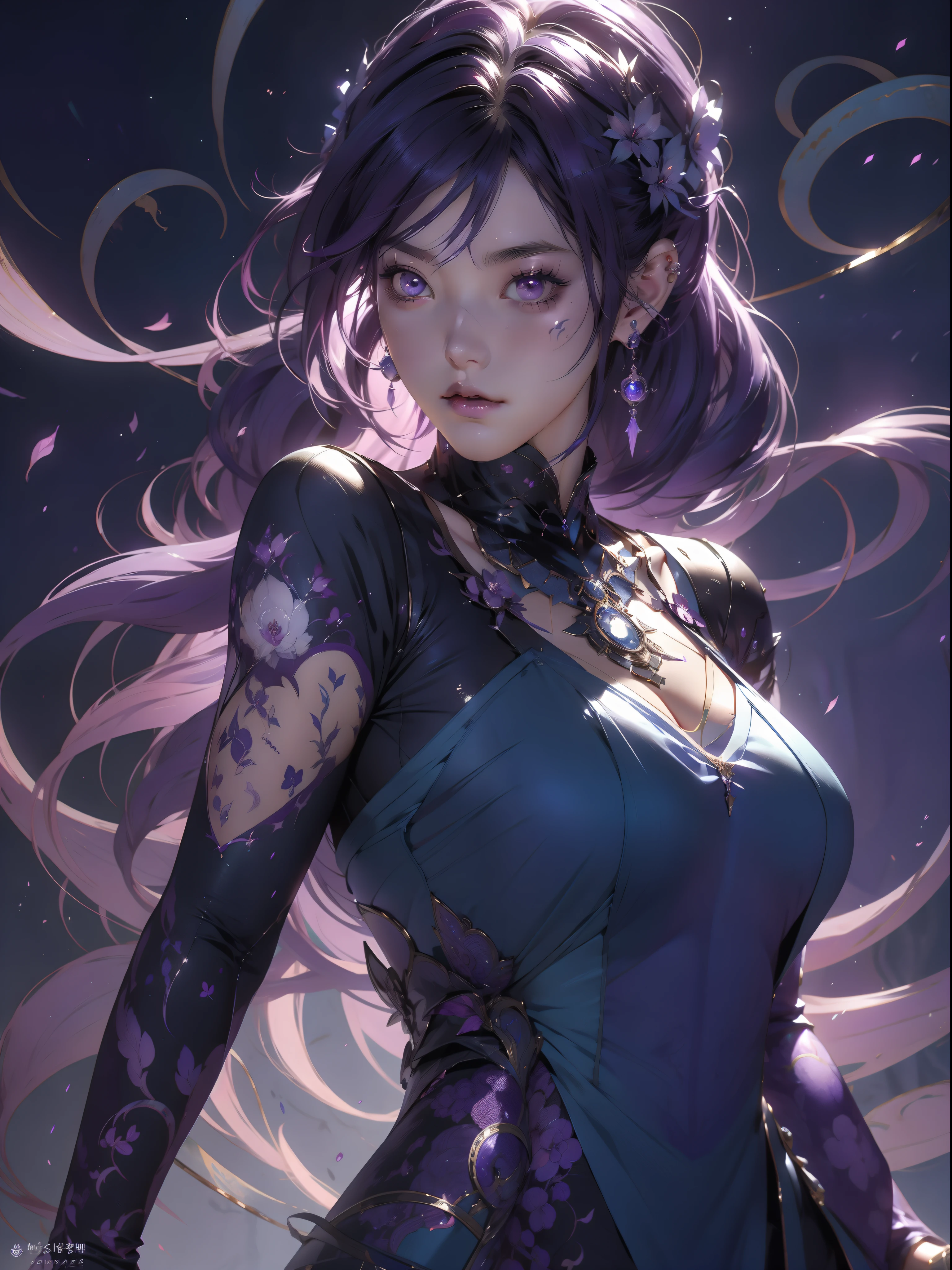 anime girl with purple hair and purple eyes posing for a photo, hestia, ayaka genshin, blue cloth covering her chest, extremely detailed artgerm, zodiac girl portrait, tsuaii, zerochan art, by Kamagurka, azure. detailed hair, artgerm on artstation pixiv, smooth anime cg art