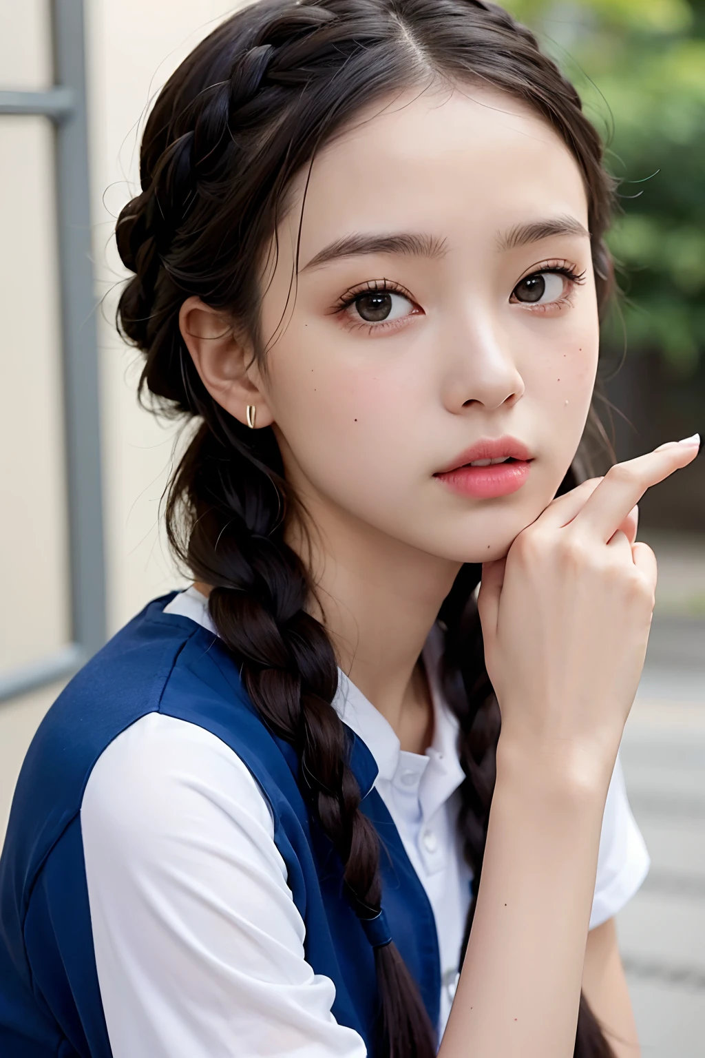 Best quality,Masterpiece, 1 girl, Solo, model shoot, Amazing, ），（Twist braids：1.2），sporty attire