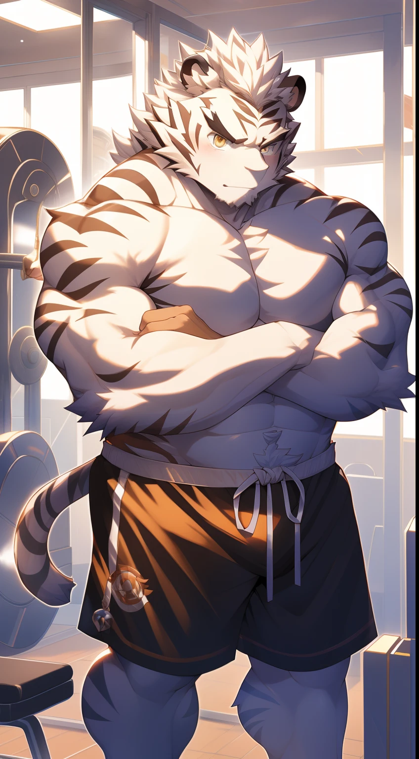 (masterpiece,Highest quality,Super detailed,Perfect Anatomy),kemono,From null-ghost,alone,Humanity, naked,Lion (White fur:1.5,White body:1.5),Lionの尻尾,Big eyes,Black eyebrows,black eye,Slender body,thin,bangs,Detailed Background,8k hd,Very detailed