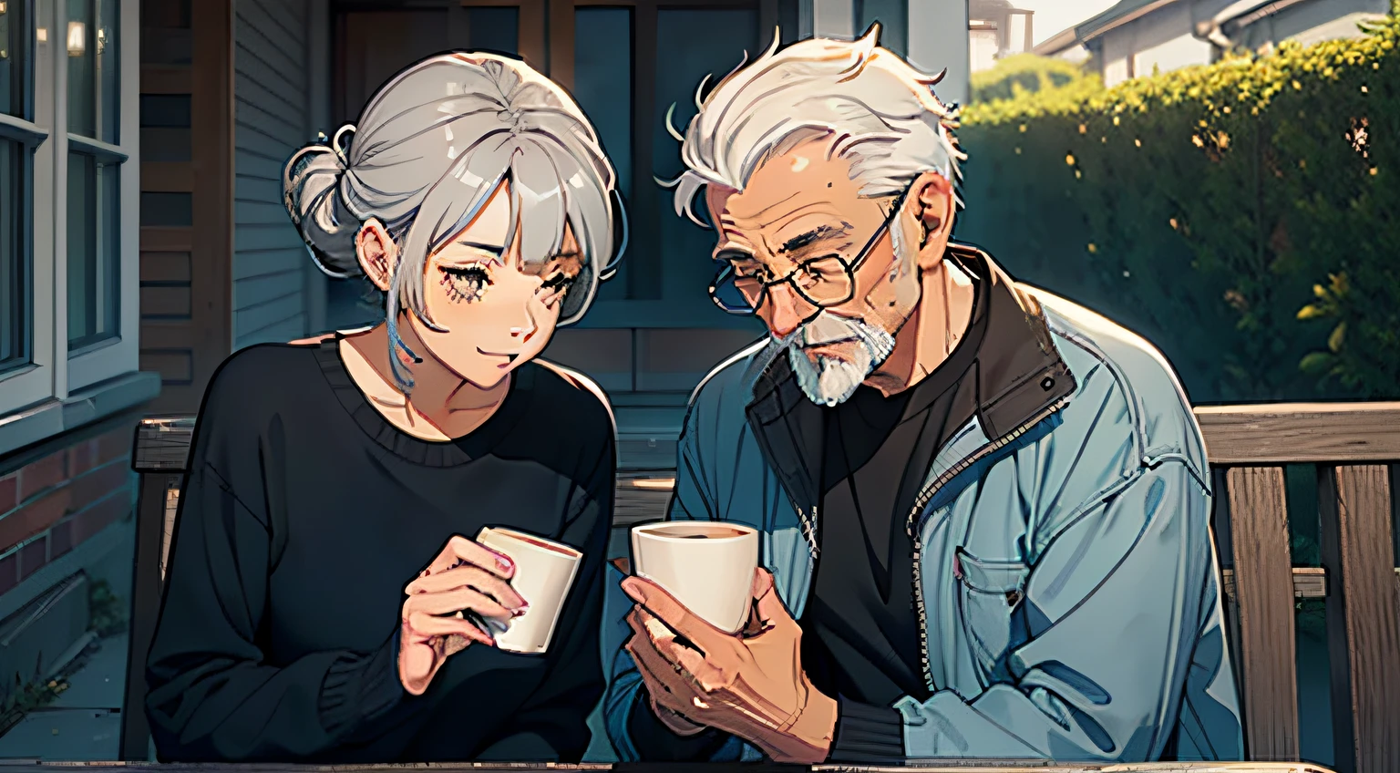 An old couple with gray hair，Love