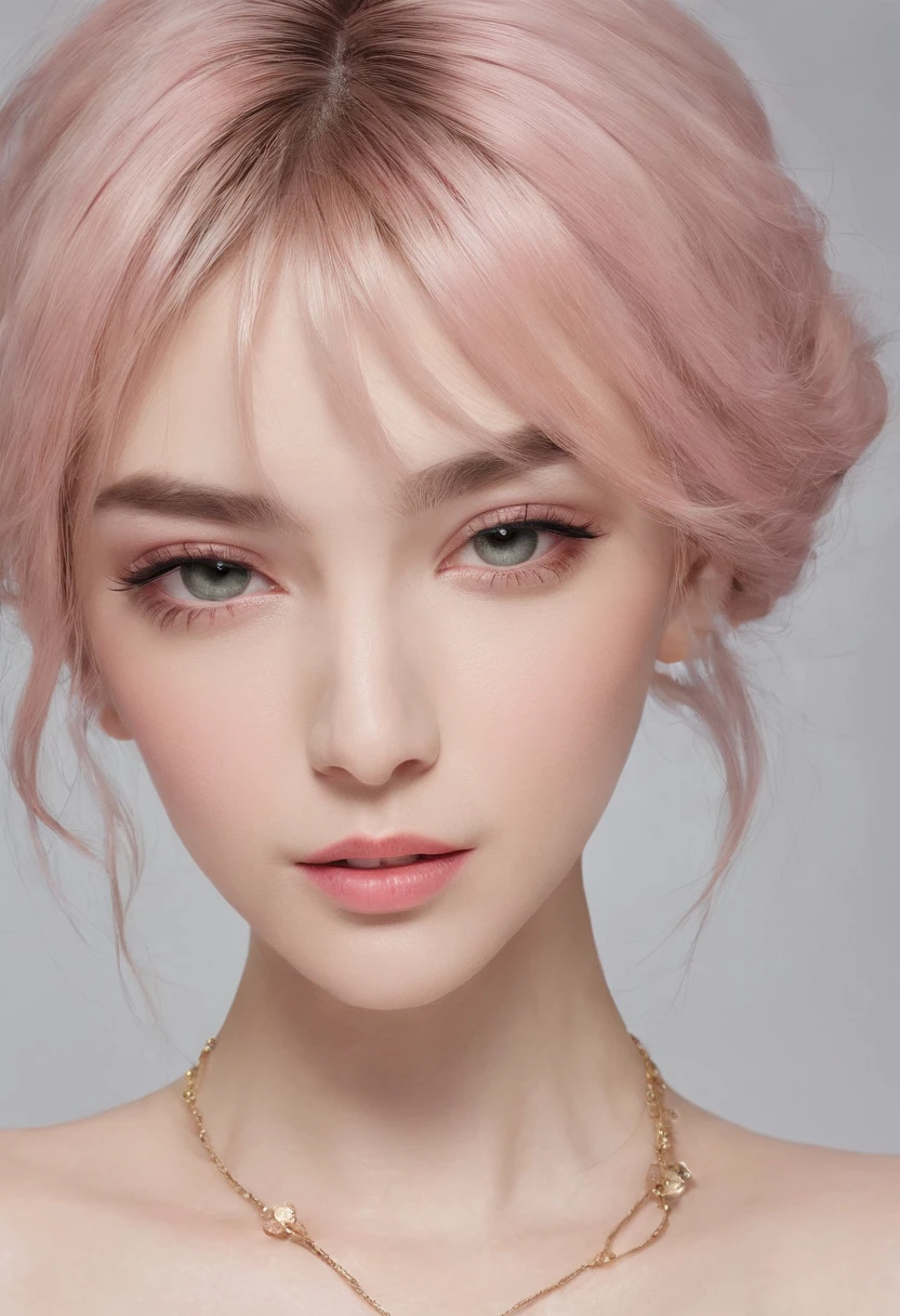 1girl, , Hair Ornament, Necklace, Jewelry, Beautiful Face, upon_body, Tyndall Effect, Photorealistic, Dark Studio, Rim Lighting, Two-Tone Lighting, (High Detail Skin: 1.2), 8k UHD, DSLR, Soft Lighting, High Quality, Volumetric Lighting, Candid, Photography, High Resolution, 4k, 8k, Bokeh, small-breasted, (light pink lips),