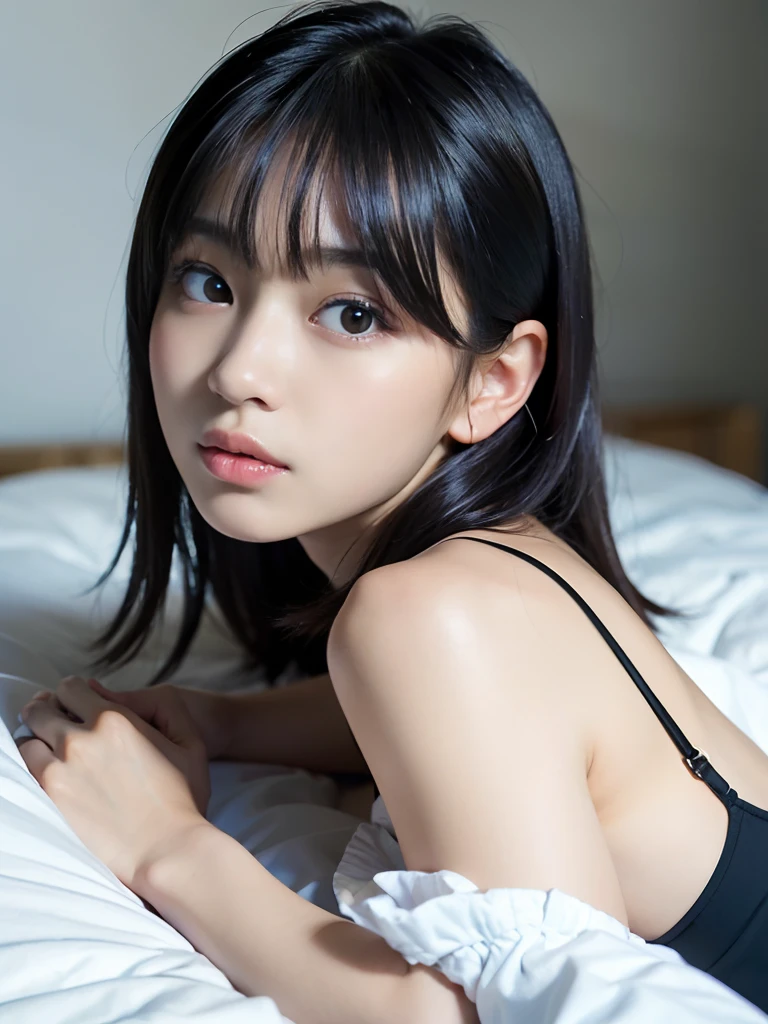 (BEST-QUALITY, MASTERPIECE, ULTRA-HIGH-RESOLUTION, (PHOTOREALISTIC:1.4), RAW-PHOTO, ULTRA DETAILED, PERFECT-ANATOMY),
from above, front view, 1girl, 6-years-old, the most popular Japanese child-idol, relaxing in bed, ((((sexual aroused, MASTURBATION))), extremely cute face like a Japanese famous child-idol, (extremely beautiful big-black-eyes, extremely beautiful black-solid-circle-eyes), extremely beautiful and extremely realistic skins, extremely beautiful hair