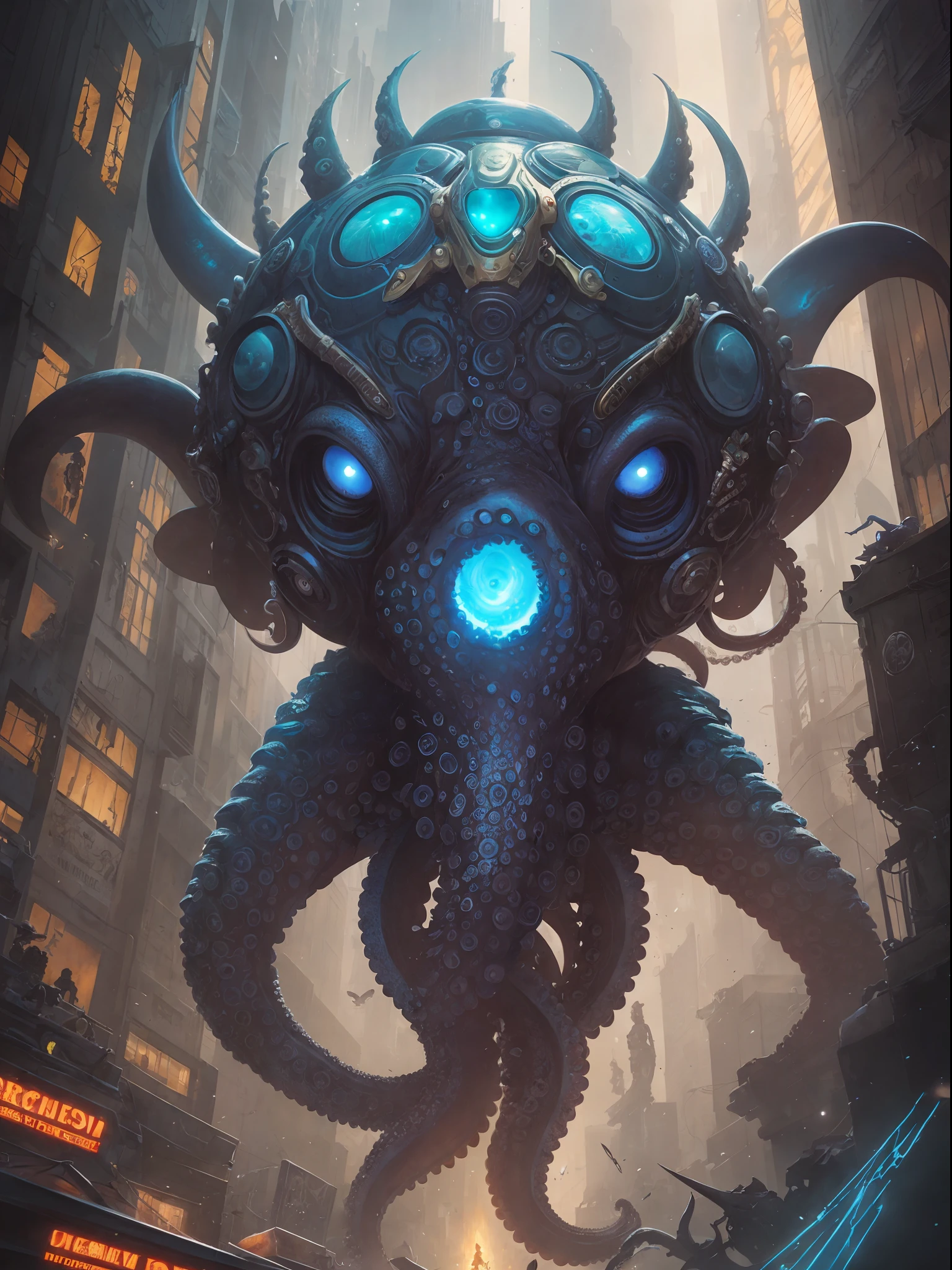 ((Illuminati:1.2)) Octopus-tentacles (Immense detail) (android, cyborg) ((all-seeing eye):1.3) Morphing Hypnotic deep-state illustration (psychedelic art) surrealism, dark and evil glow, glow neon paint, defined sharp edges, mystical,  (Multi-dimensional:1.2) <lora:SciFi_XL_V1:0.8> scifi