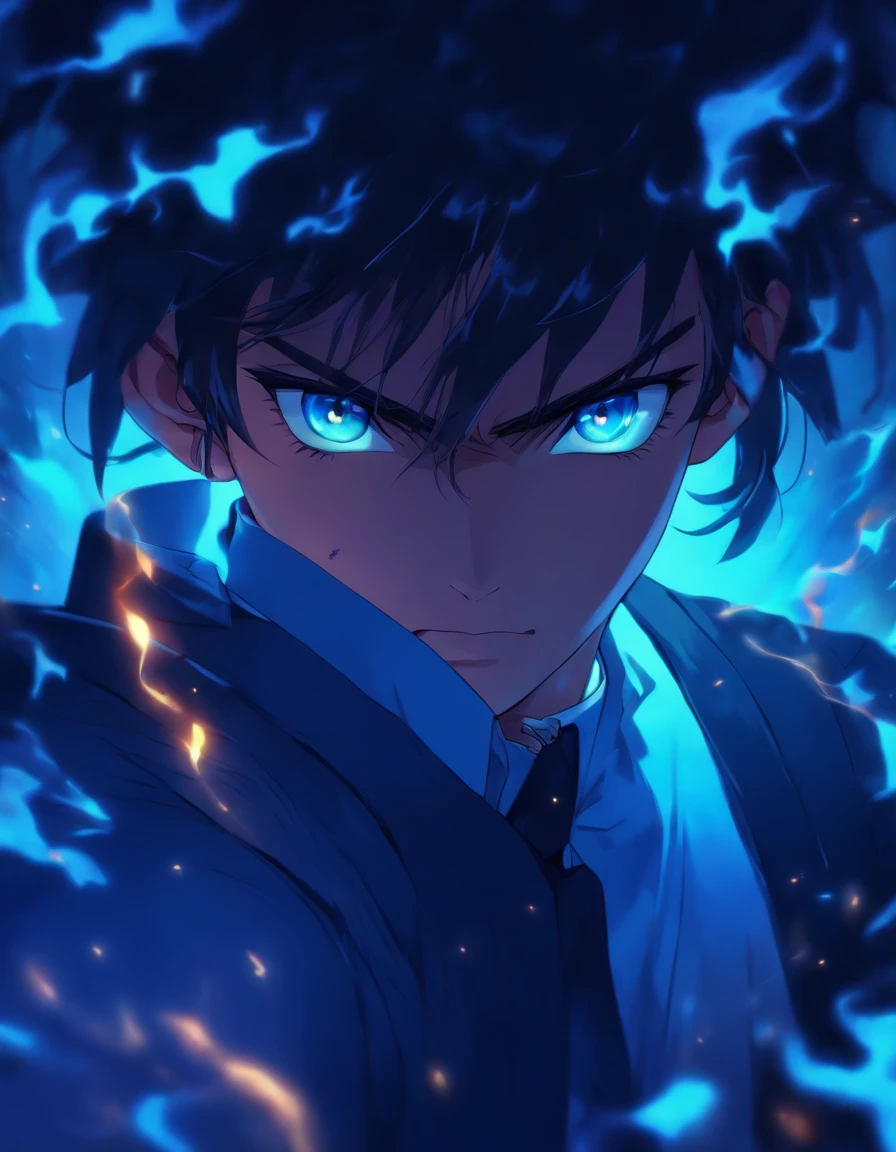 Best picture quality, masterpiece, heavy acrylic, pen touch, avatar, portrait, black hair, blue eyes, Western school uniform, male teen, student, school, bad, evil, anime, pixiv