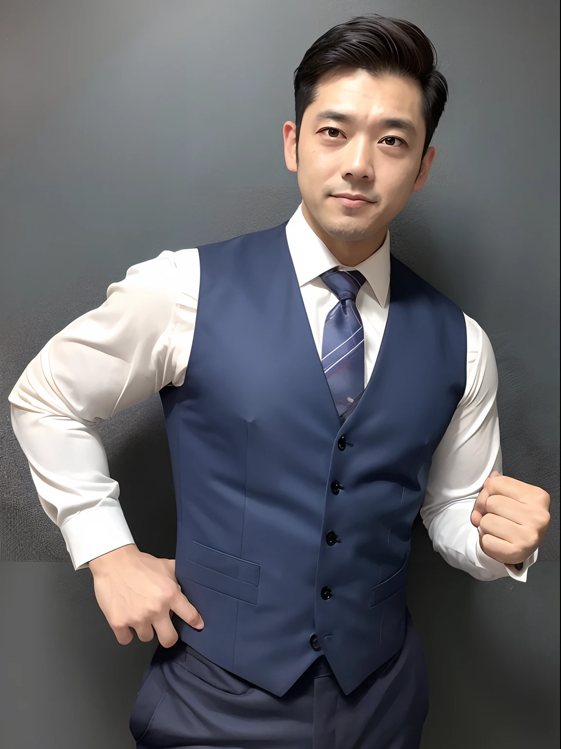 Man in a pose、salaryman、Uncle、Punch Pose、wearing a vest