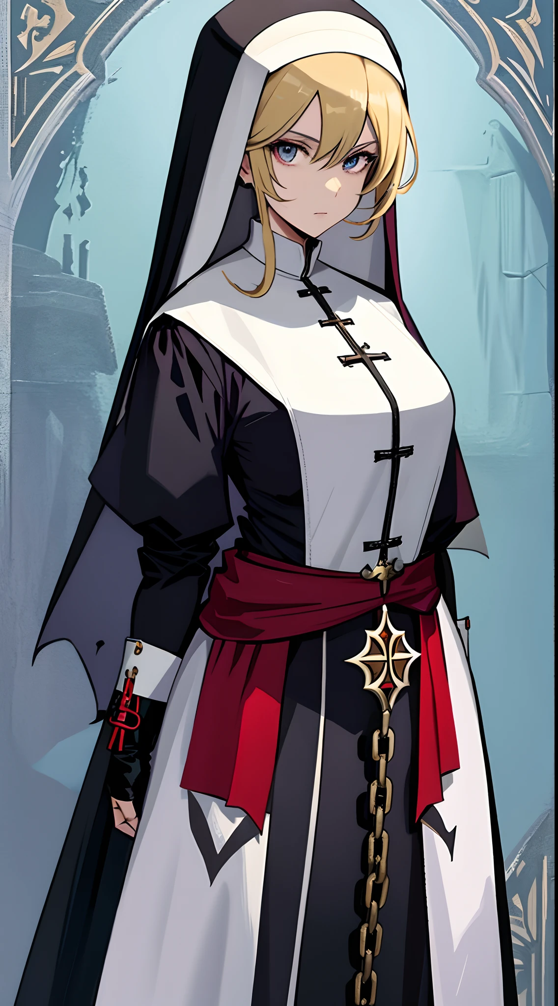 (high resolution, The pixels are perfect, luxurious illustration), (hyper qualit, Masterpiece, Ethereal: 1.4), (((completely :1.1)))，nun,((best quality)), ((masterpiece)), ((realistic)), ((beautiful muscular female )), Under the soft light of a full moon, a captivating muscular nun with fiery red hair cascading down her back gazes intently, her eyes a piercing amber. Adorned with intricate black tattoos, she exudes power and grace. Dressed in a nun costume, she stands amidst a snow-covered landscape, with the divine European church standing tall behind her, its stained glass windows reflecting the moon's ethereal glow on eye level, scenic, masterpiece.，in churches，((open legs:1.1))，Mature female，Black areola, (female pubic hair:.1)，(((The breasts seem to overflow from Tabad)))，wetted skin， (((A MILF: 1.4))), (Curvy:1.35),((((Dark skin))))，Long hair，Curvy physique,  Thick body,((Sexual suggestiveness))，Seductive smile，high-heels, (visible pubic hair through clothing:1.1), (naughty smile:1.1), wide hips, thin waist