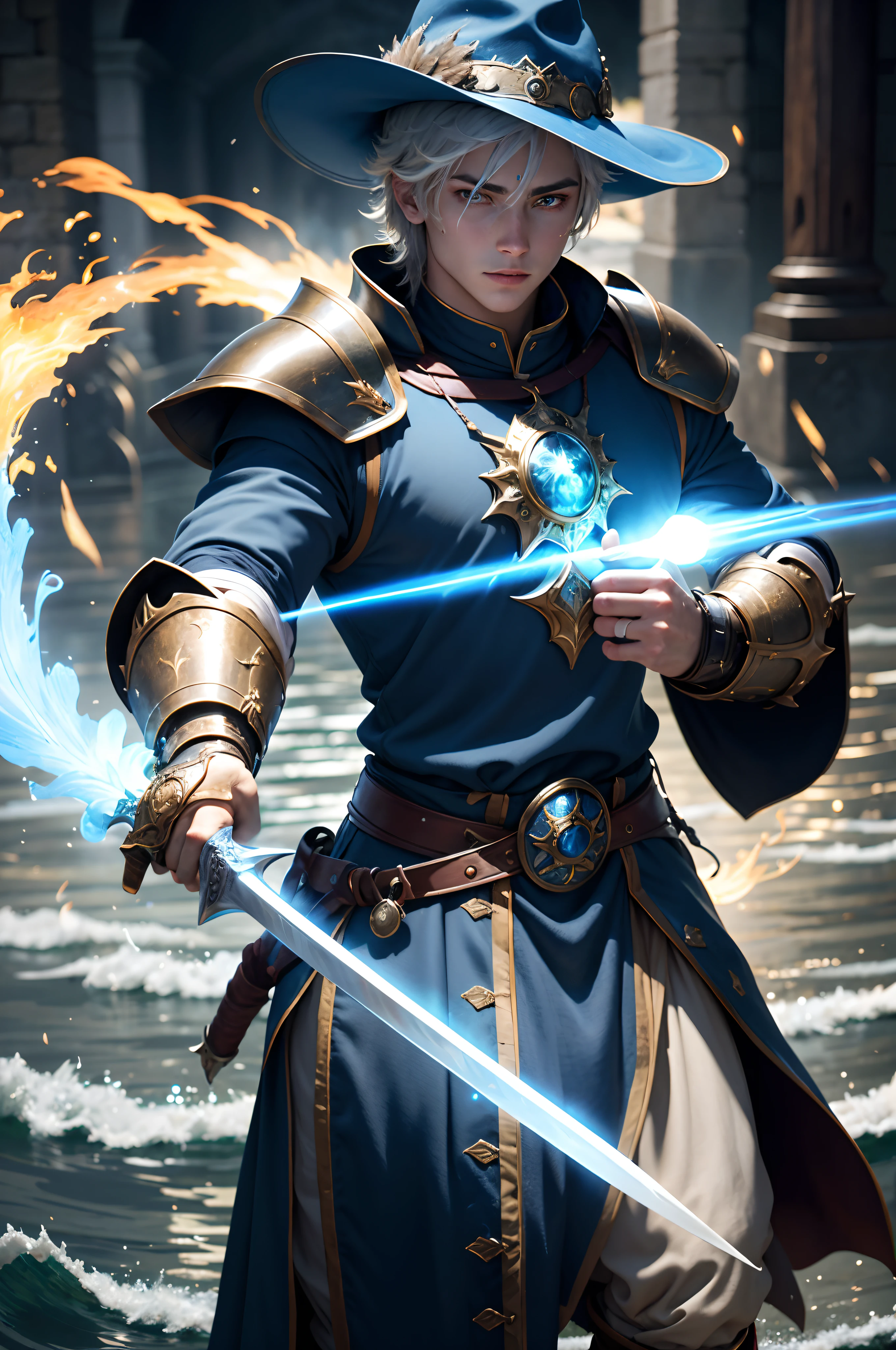 The hand is holding the hilt of the sword