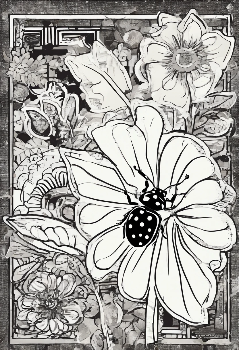 Ladybug illustration　black-and-white