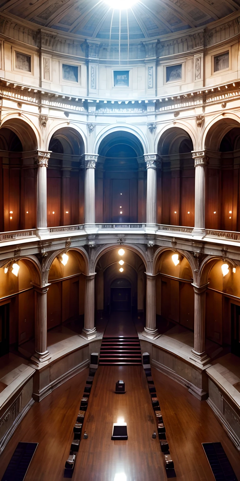realisticlying、Vast hall of the Museum of Rome in Italy、Lined with humanoid sculptures of the Roman Empire