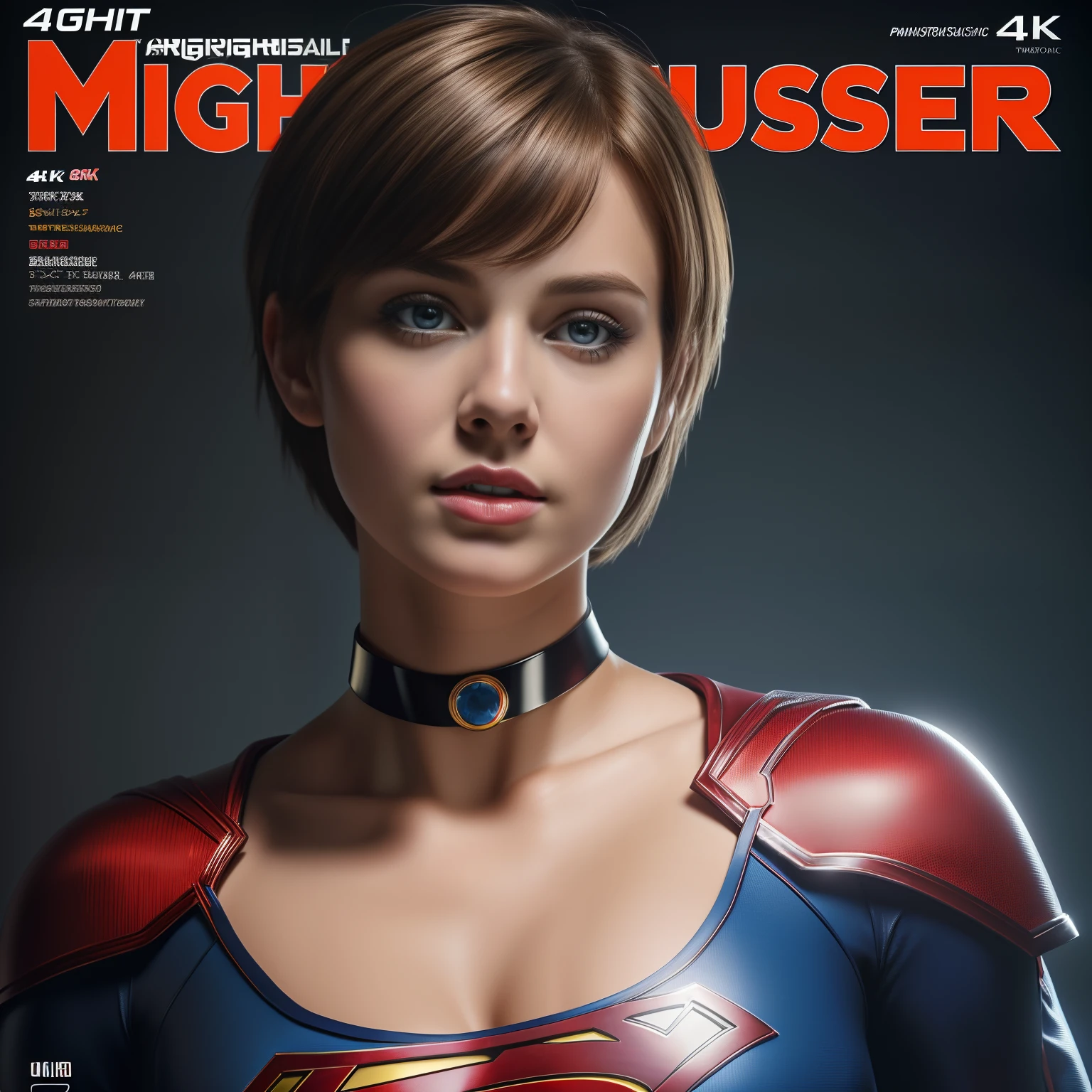 T3RMKL0K, blue eyed, cleavage, cleavage, red outfit