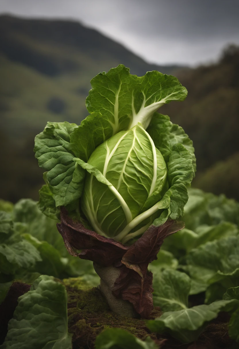 An anthropomorphic cabbage naked and muscular.